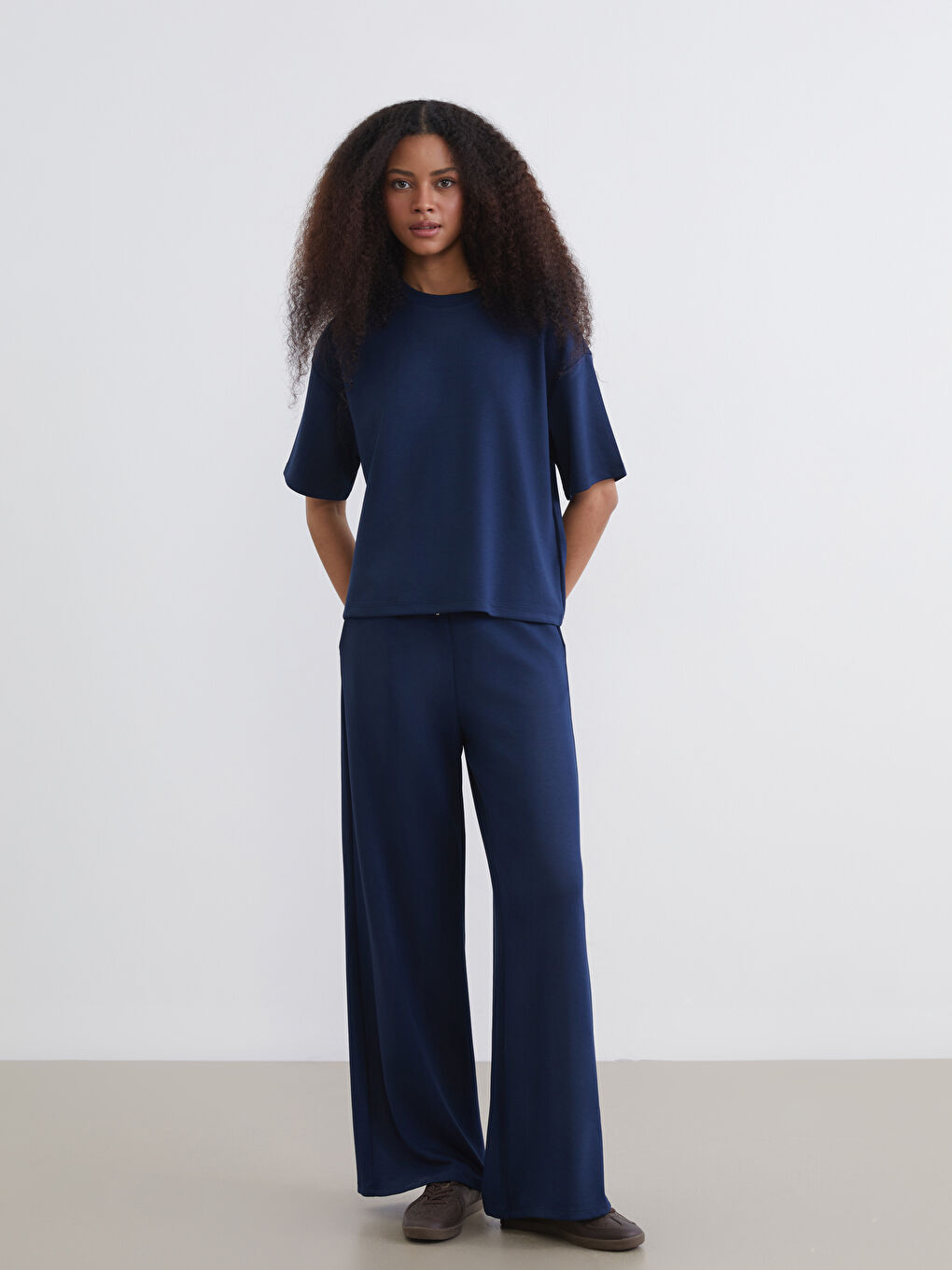 Lacivert Geniş Paça Soft Touch Kadın Eşofman Altı