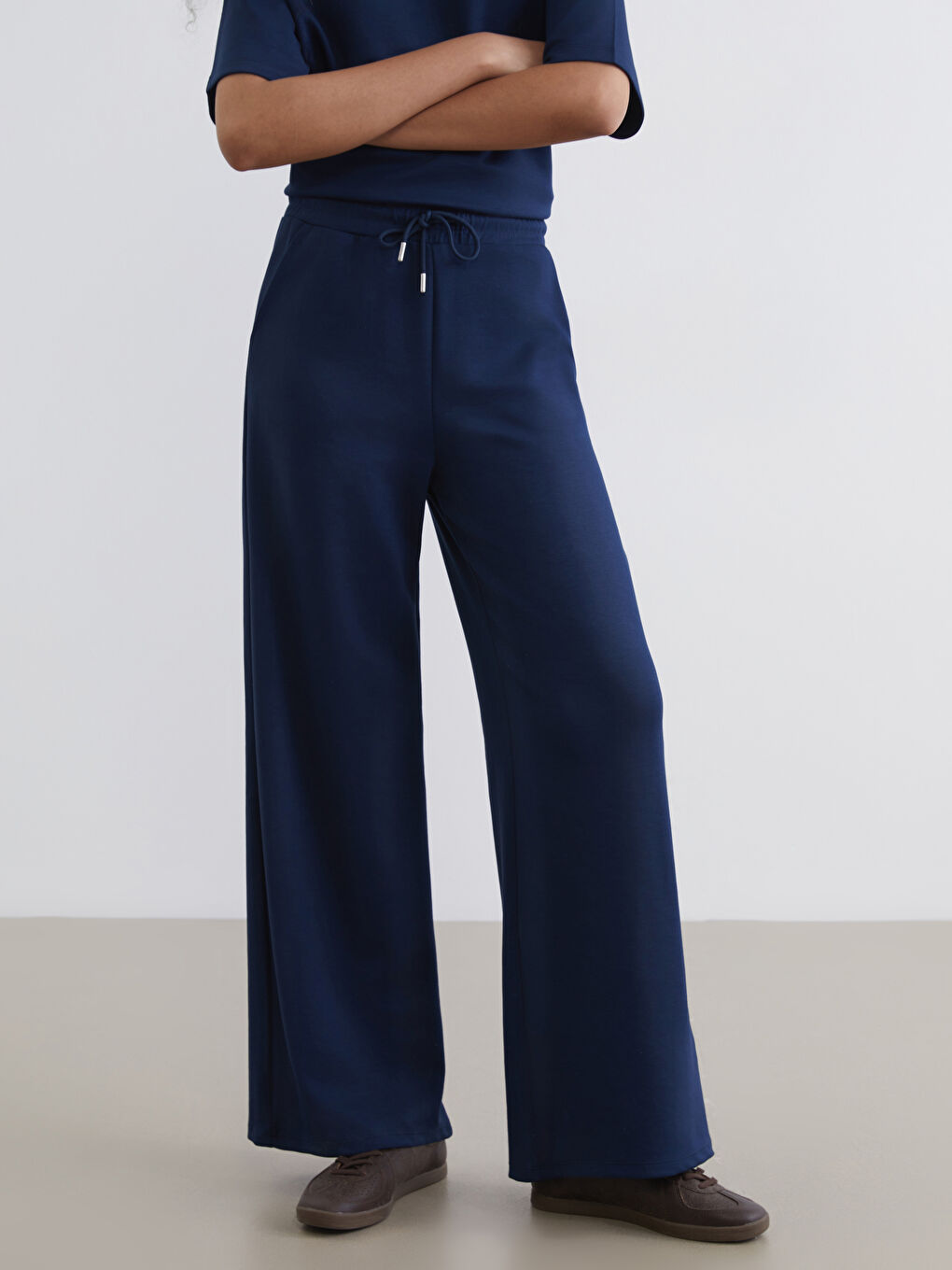 Lacivert Geniş Paça Soft Touch Kadın Eşofman Altı-1