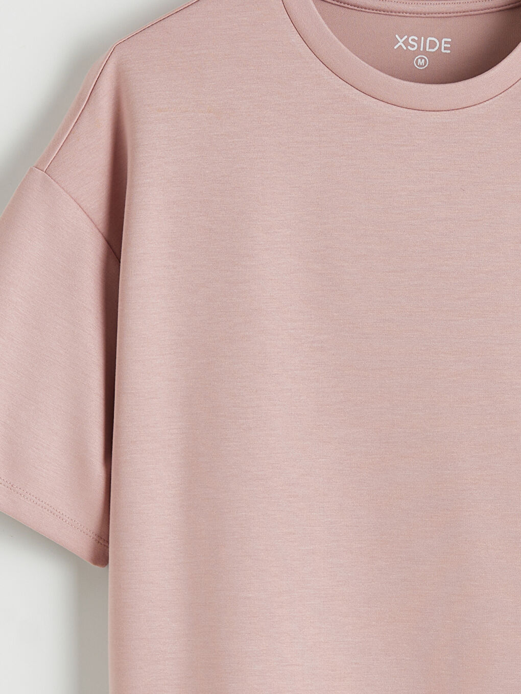 Pembe Bisiklet Yaka Soft Touch Oversize Kadın Tişört-5