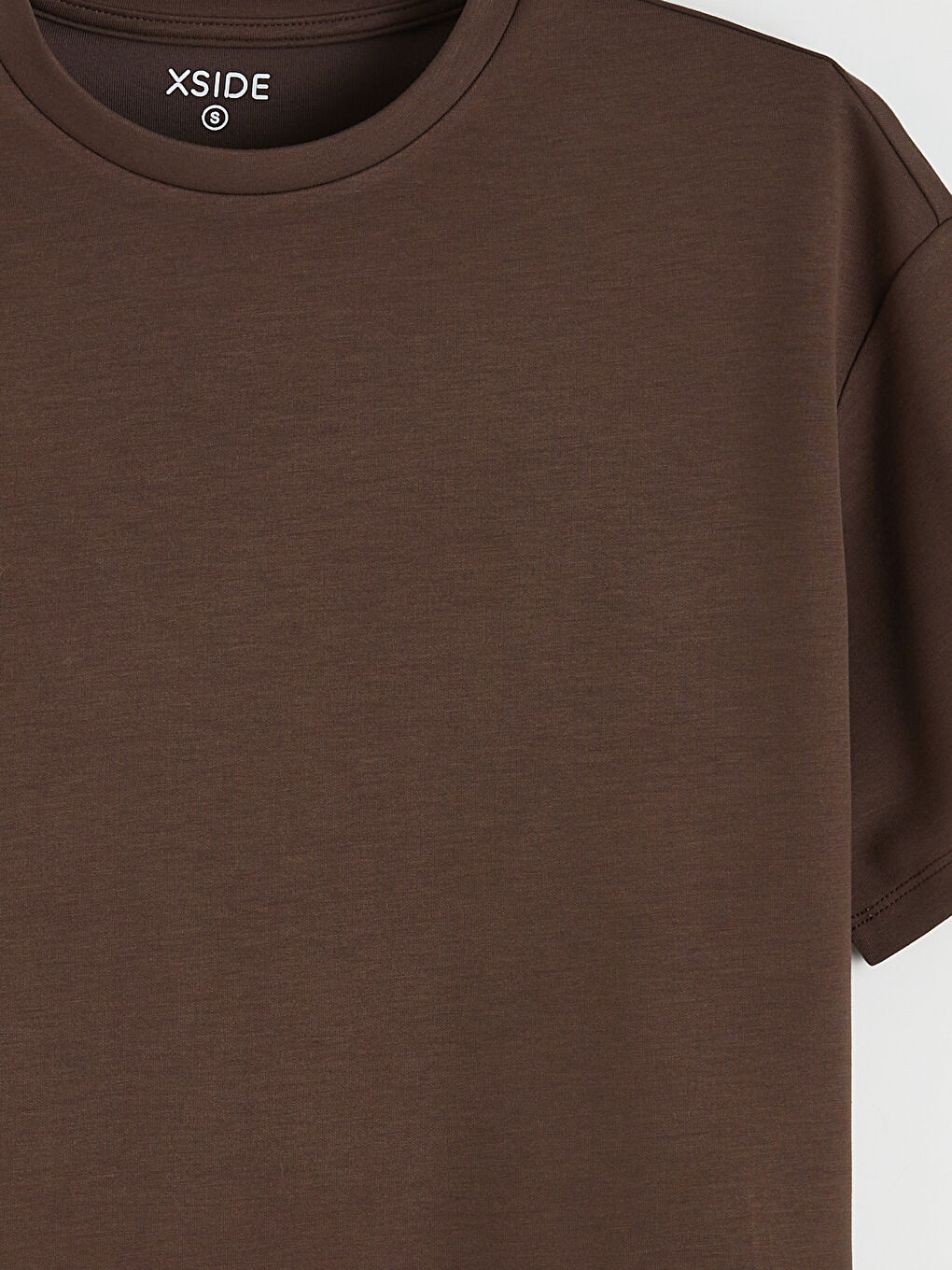 Kahverengi Bisiklet Yaka Soft Touch Oversize Kadın Tişört-5