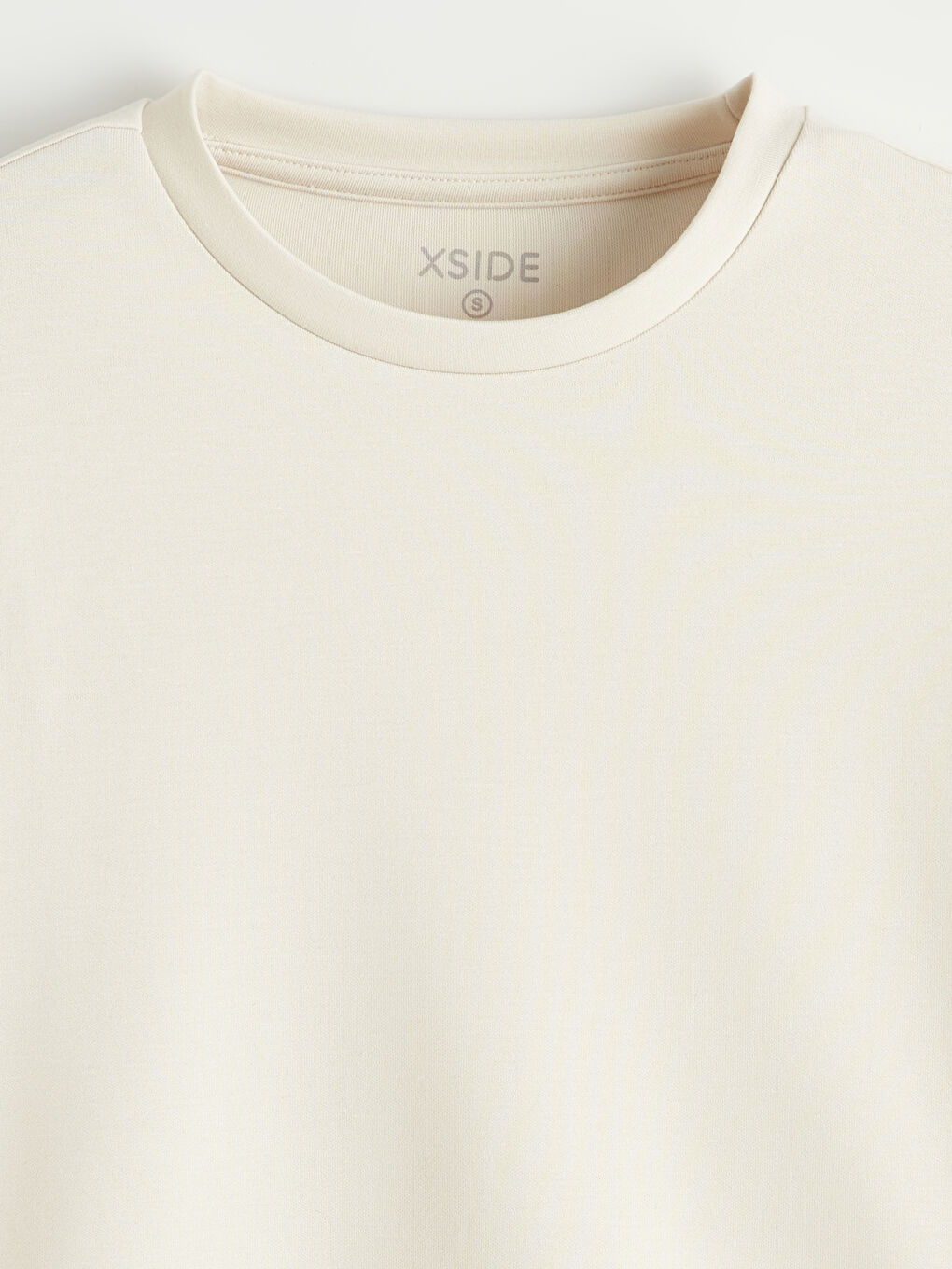 Bej Bisiklet Yaka Soft Touch Oversize Kadın Tişört-5