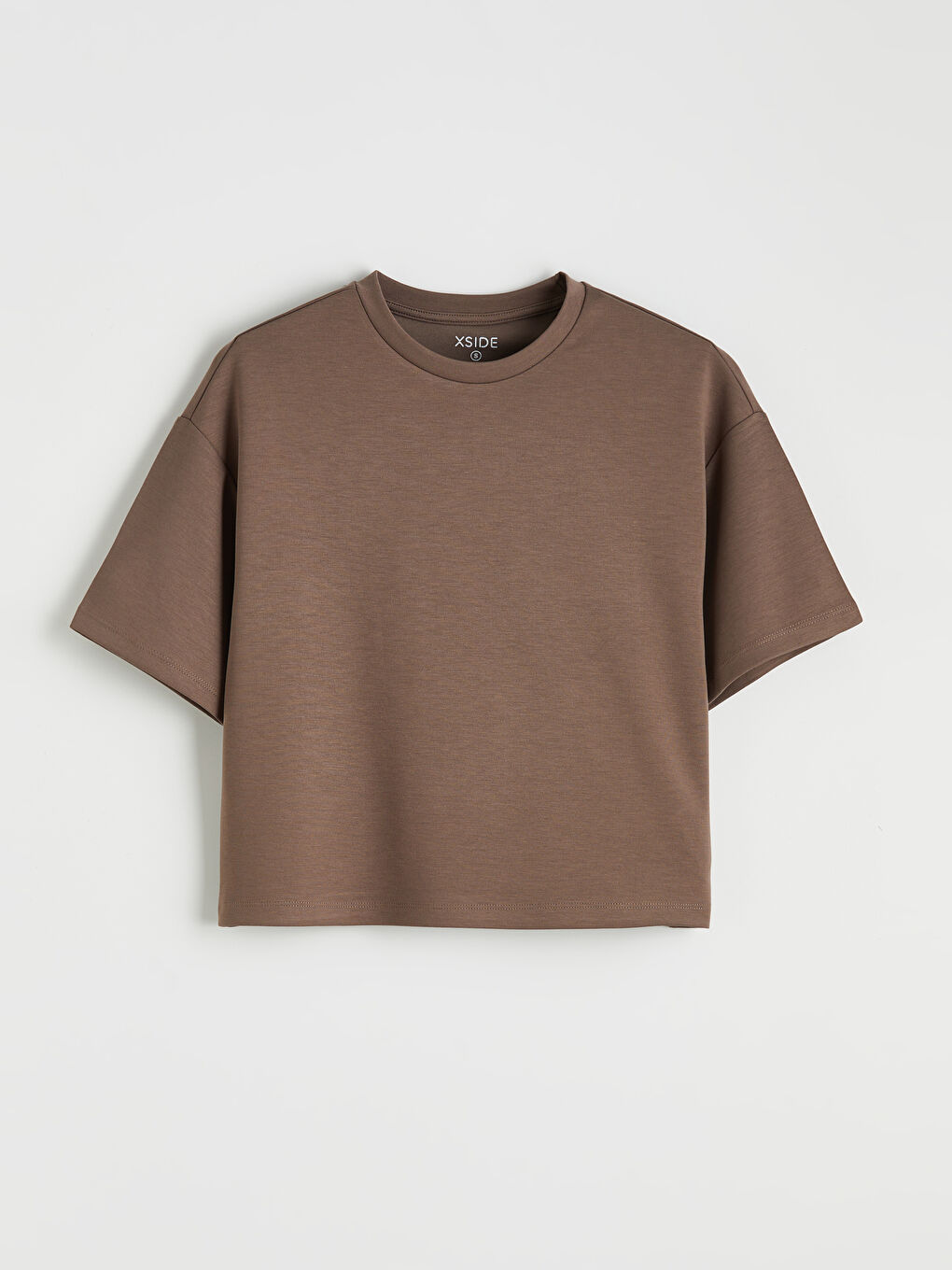 Kahverengi Bisiklet Yaka Soft Touch Oversize Kadın Tişört