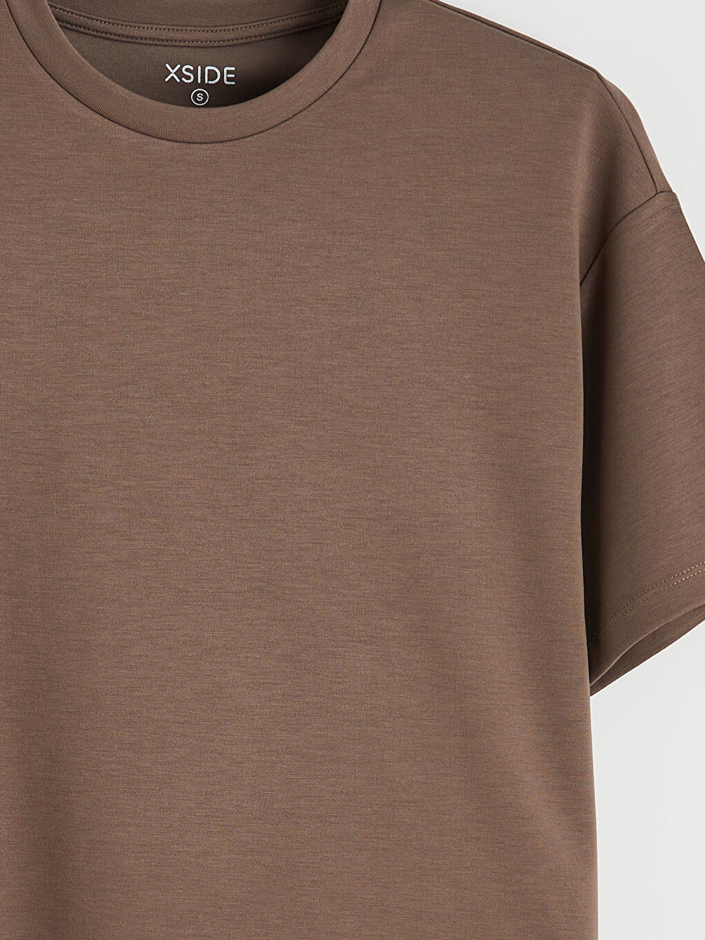Kahverengi Bisiklet Yaka Soft Touch Oversize Kadın Tişört-1
