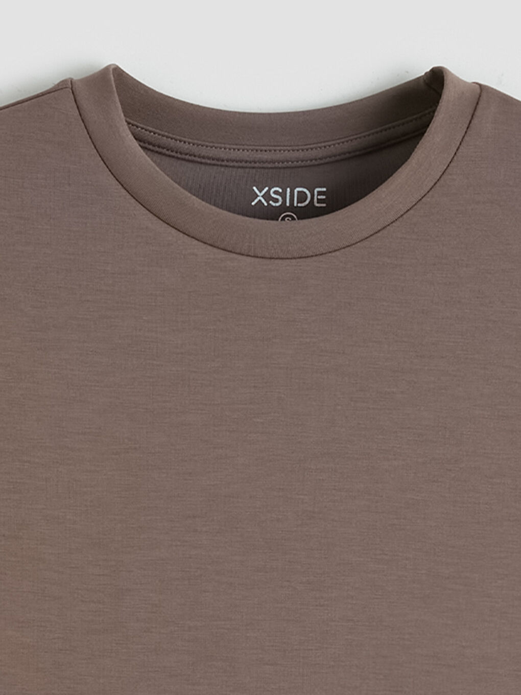 Kahverengi Bisiklet Yaka Soft Touch Oversize Kadın Tişört-2