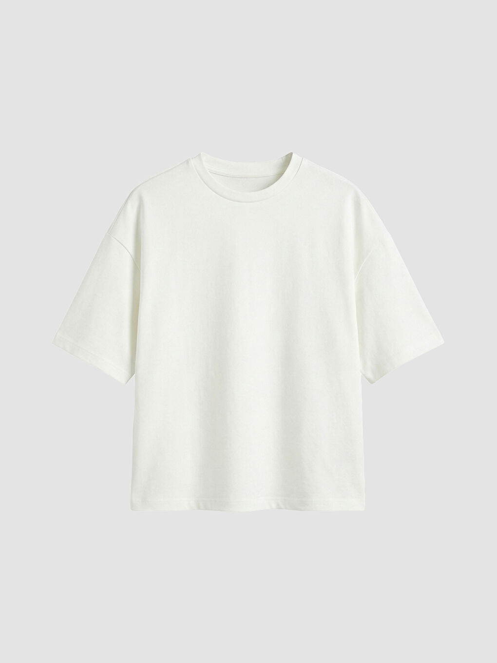 Ekru Bisiklet Yaka Soft Touch Oversize Kadın Tişört-4