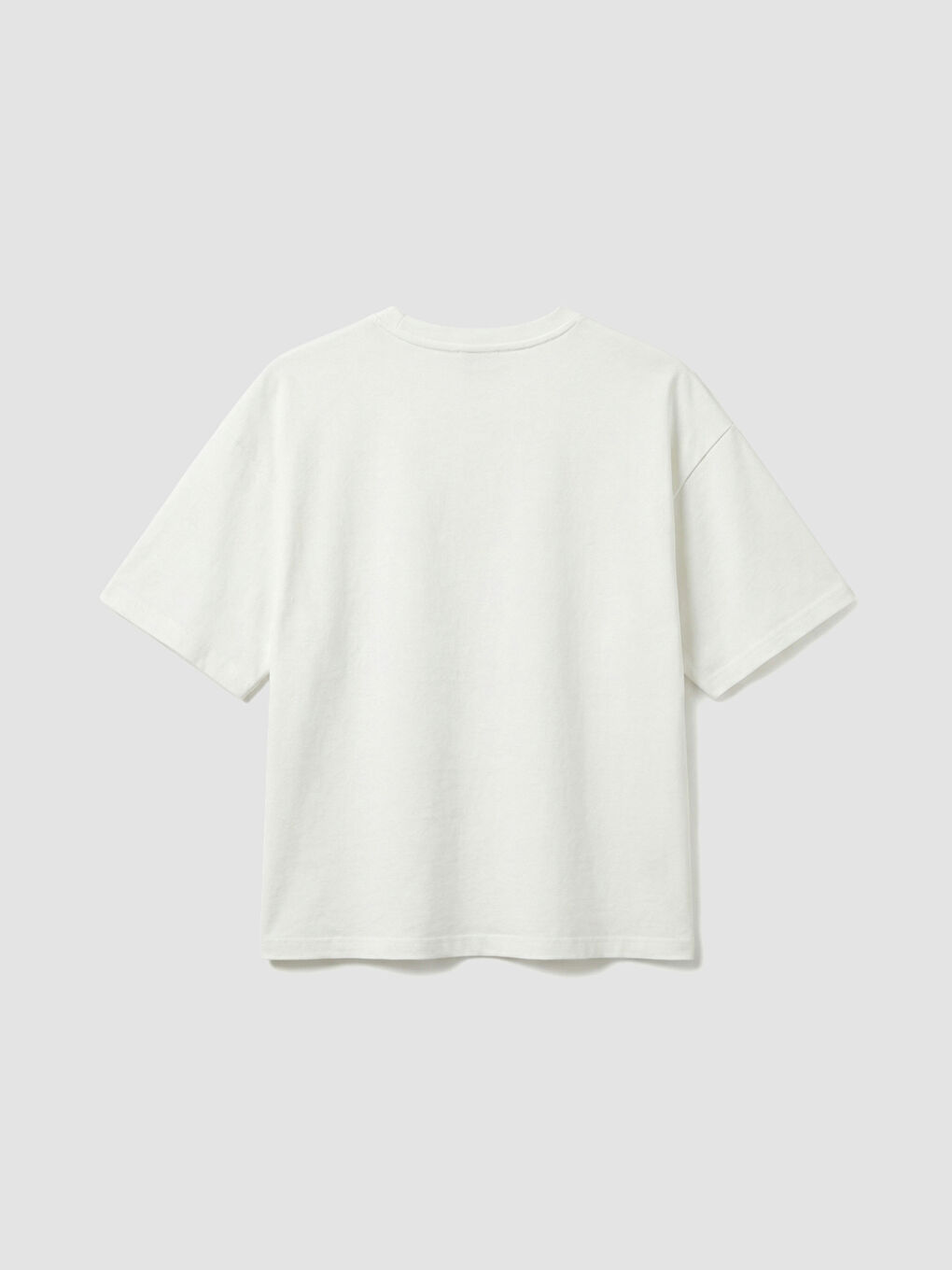 Ekru Bisiklet Yaka Soft Touch Oversize Kadın Tişört-5