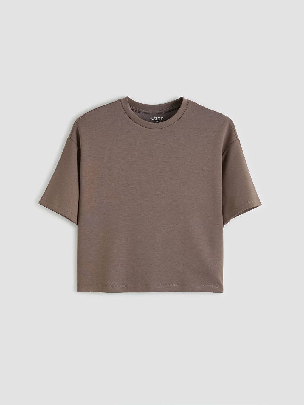 Kahverengi Bisiklet Yaka Soft Touch Oversize Kadın Tişört