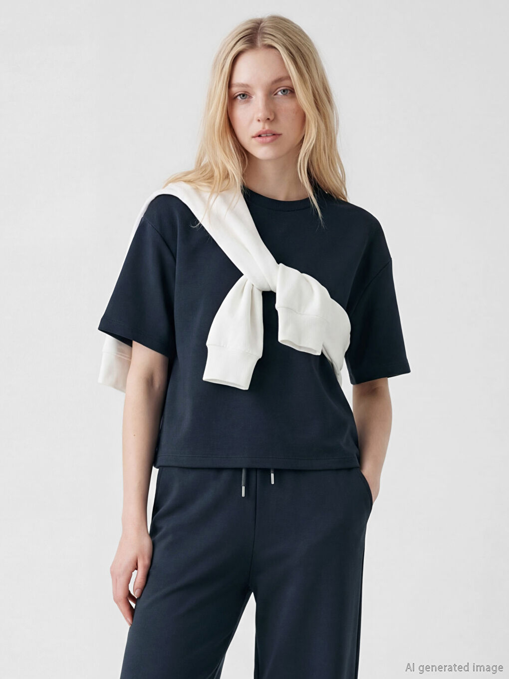 Antrasit Bisiklet Yaka Soft Touch Oversize Kadın Tişört	