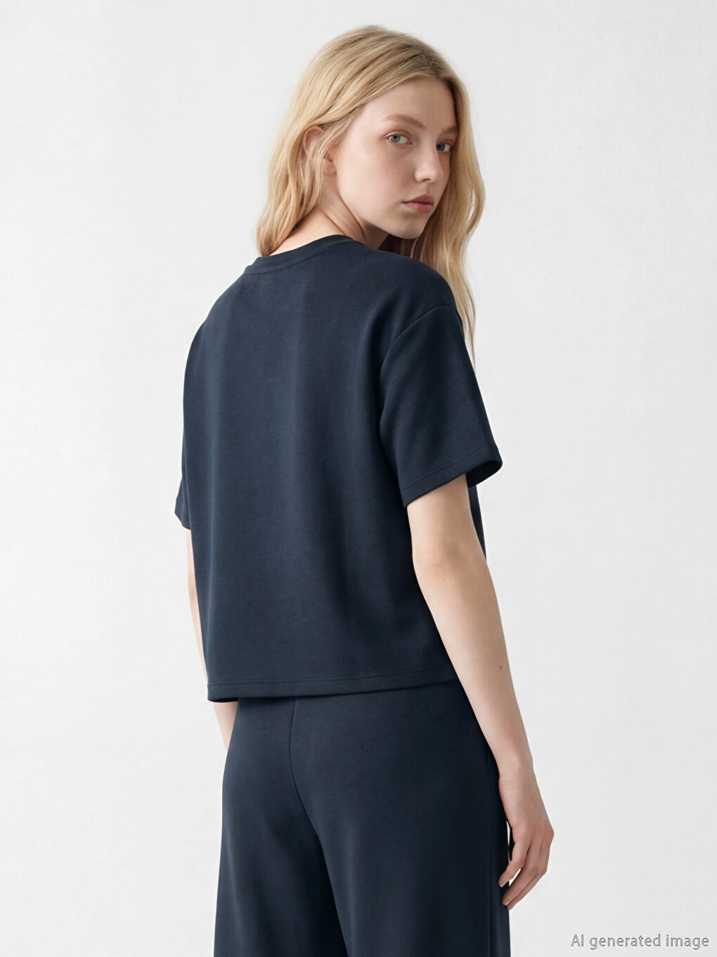 Antrasit Bisiklet Yaka Soft Touch Oversize Kadın Tişört	-3