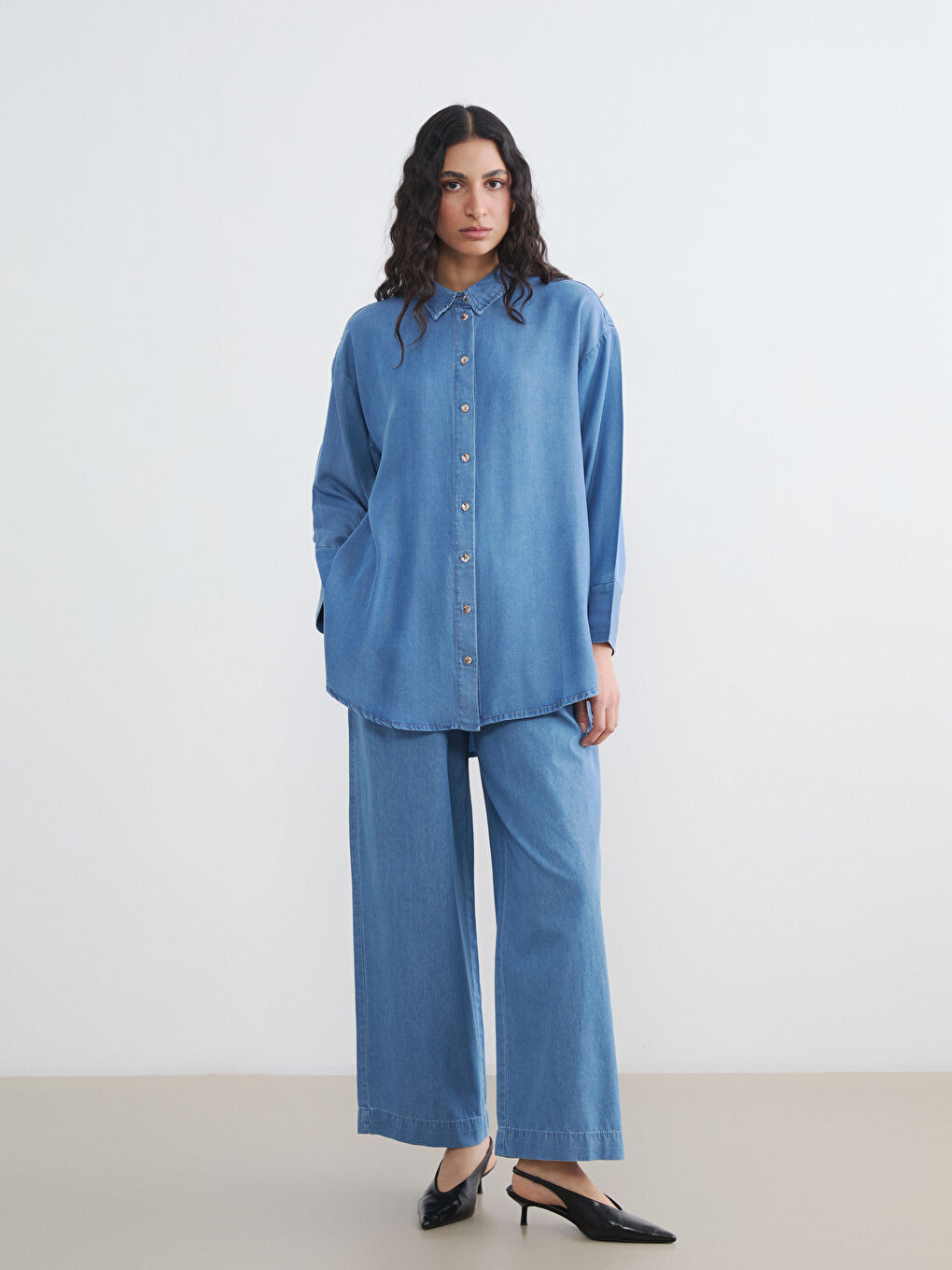 İndigo Kadın Jean Gömlek Tunik-1