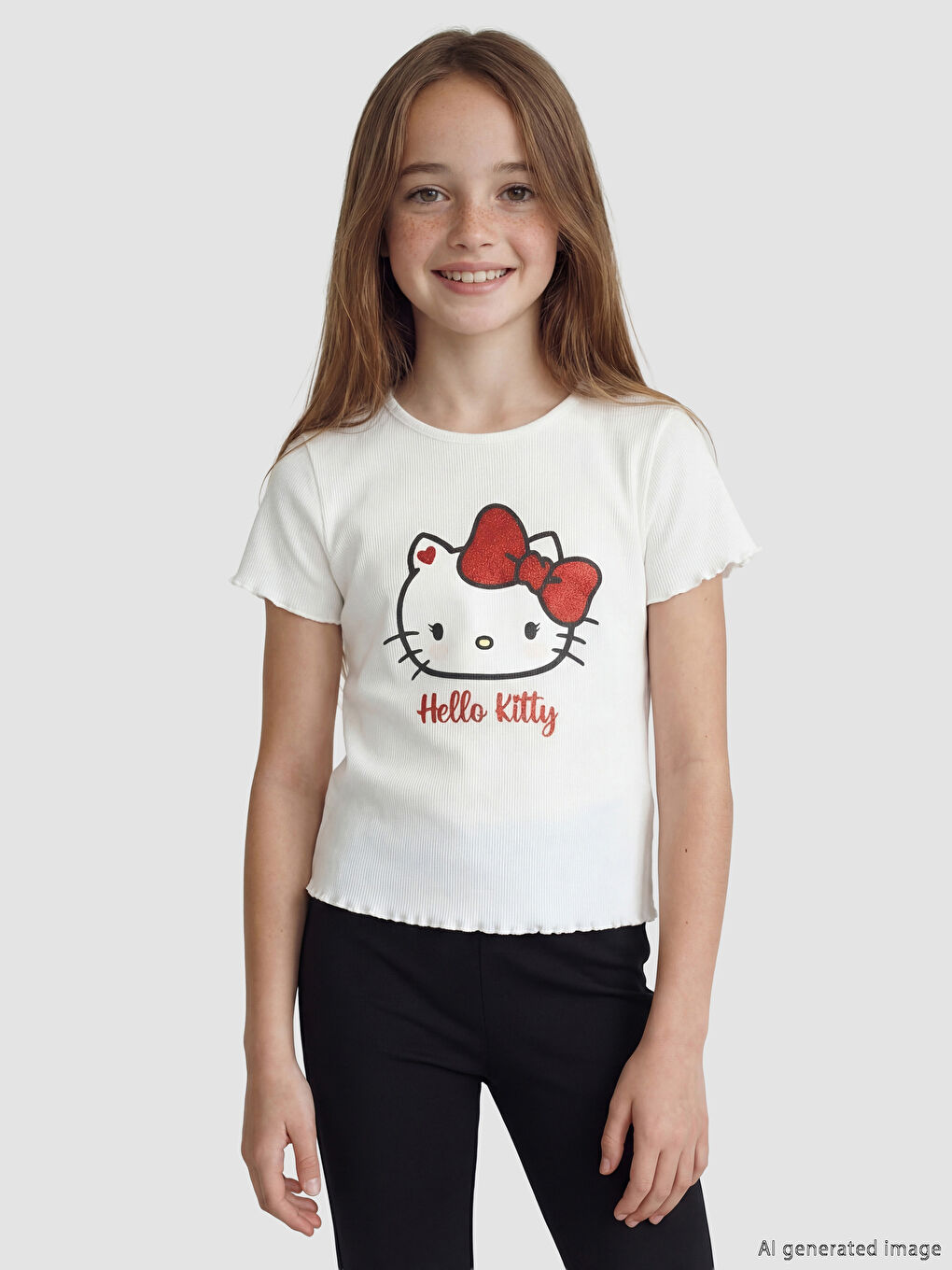 تي شيرت مضلع مطبوع للبنات من Hello Kitty