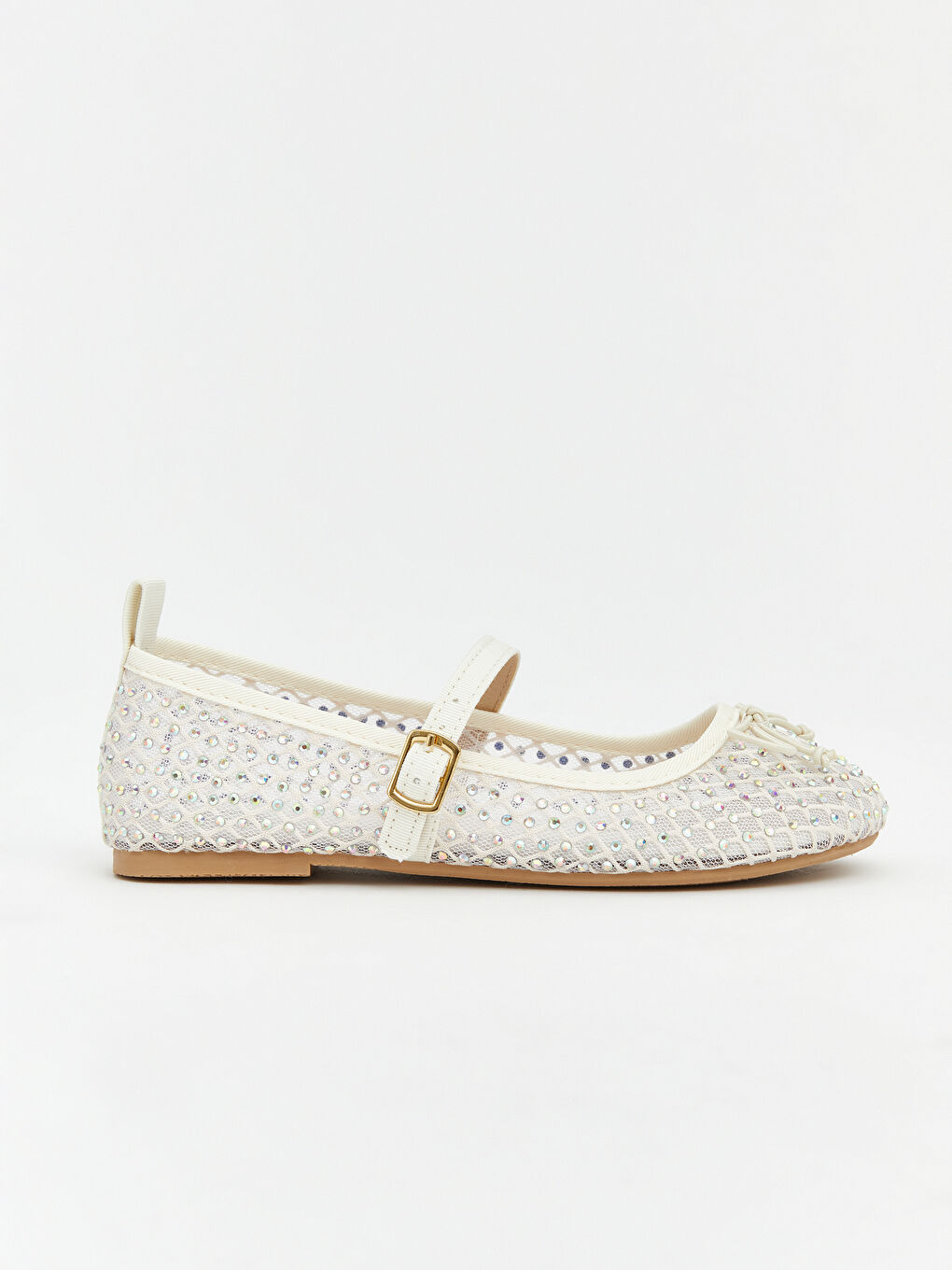 Ekru Fiyonk Detaylı Kız Çocuk Babet -1