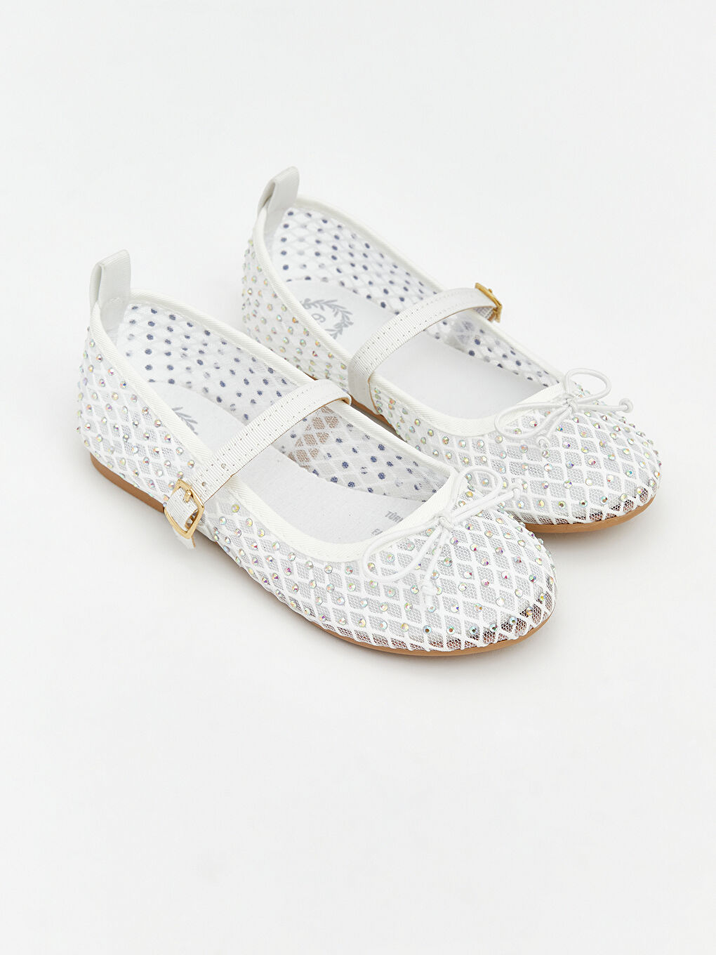 Beyaz Kız Çocuk Fiyonklu Taş İşlemeli Babet