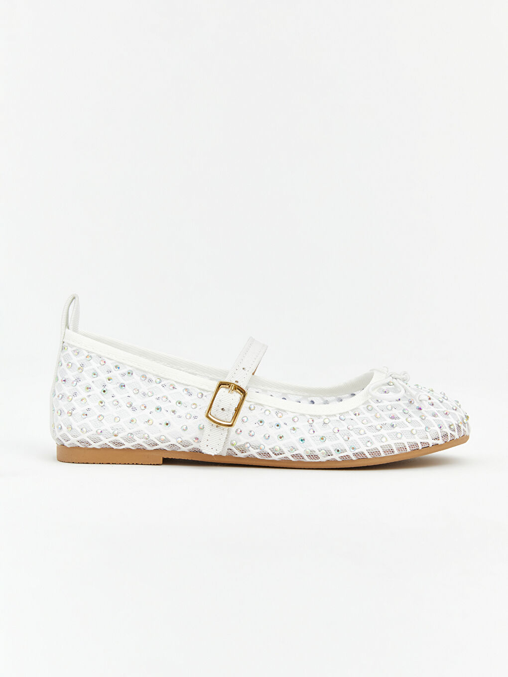 Beyaz Kız Çocuk Fiyonklu Taş İşlemeli Babet-1