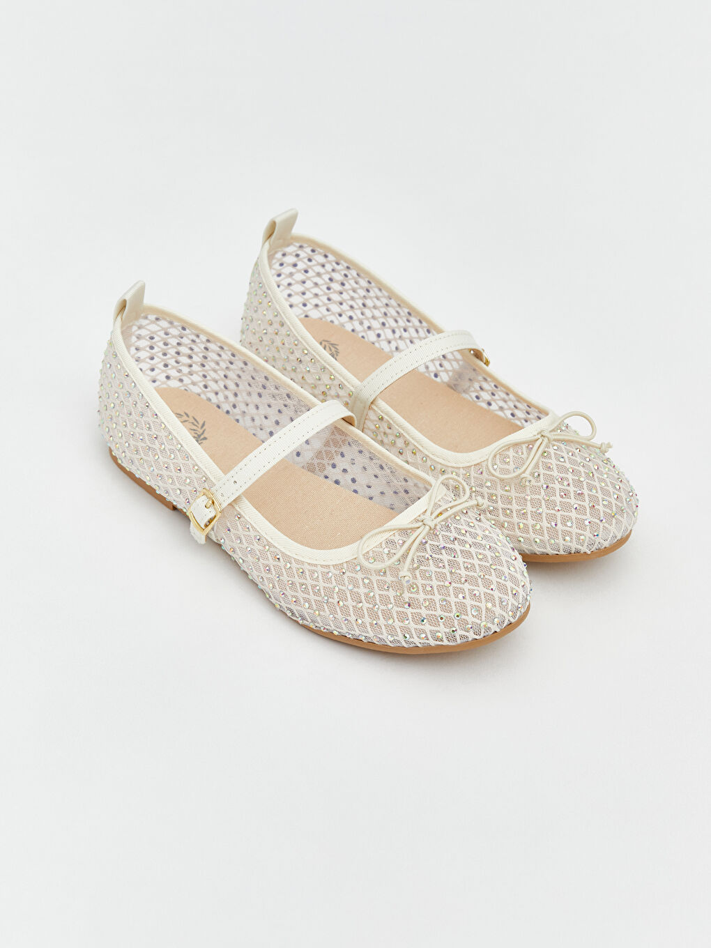 Ekru Bilekten Bantlı Taş İşlemeli Kız Çocuk Babet