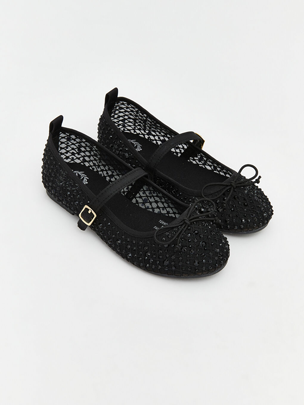 Siyah Bilekten Bantlı Taş İşlemeli Kız Çocuk Babet