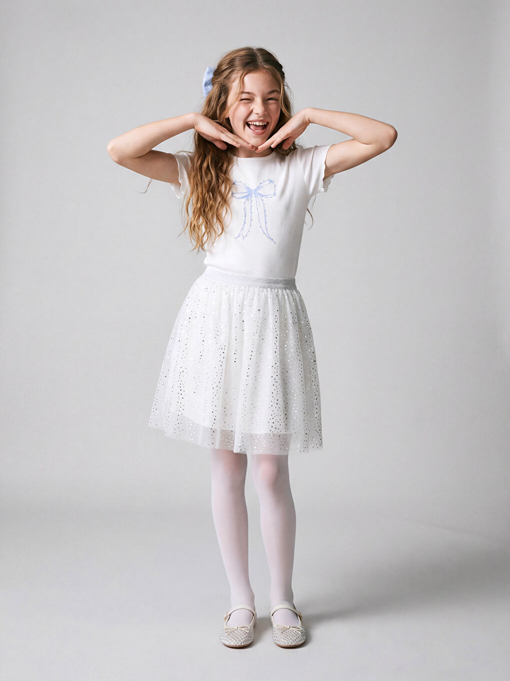 Girls' Ballet Flats with Ankle Strap and Stone Detail