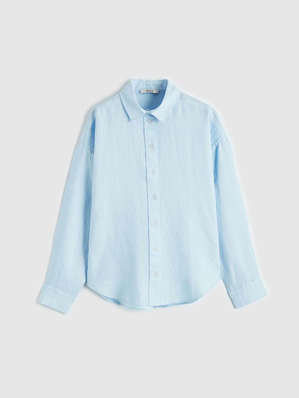 Mavi Oversize Keten Kadın Gömlek