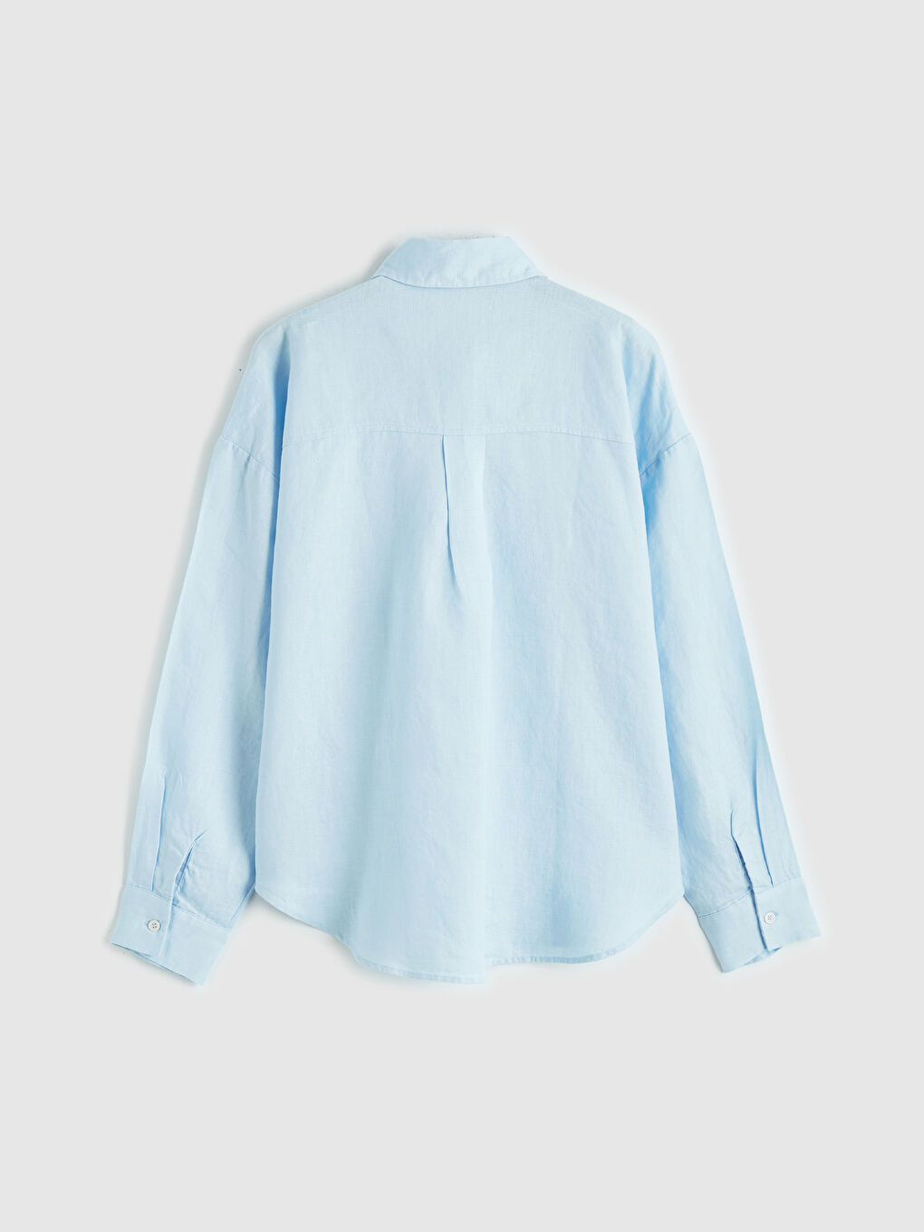 Mavi Oversize Keten Kadın Gömlek-1