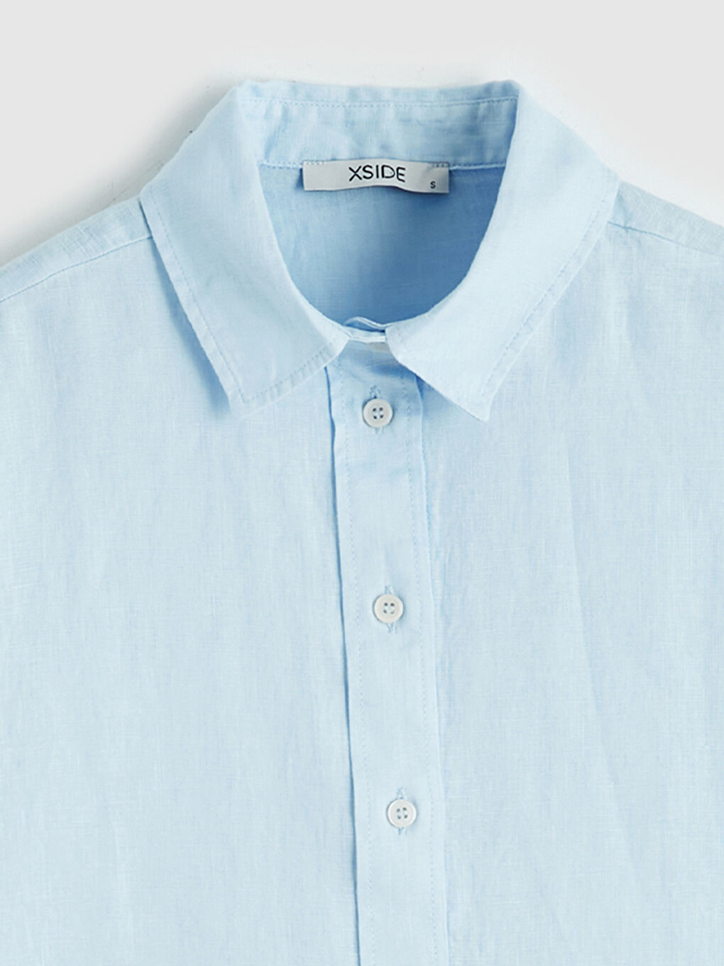 Mavi Oversize Keten Kadın Gömlek-2