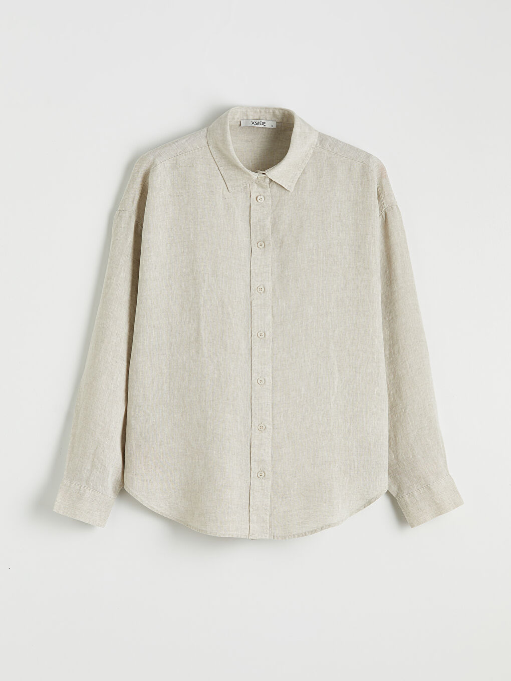 Bej Oversize Keten Kadın Gömlek