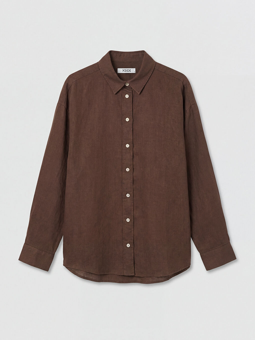Kahverengi Oversize Keten Kadın Gömlek