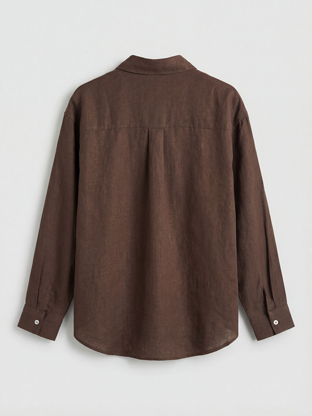 Kahverengi Oversize Keten Kadın Gömlek-1