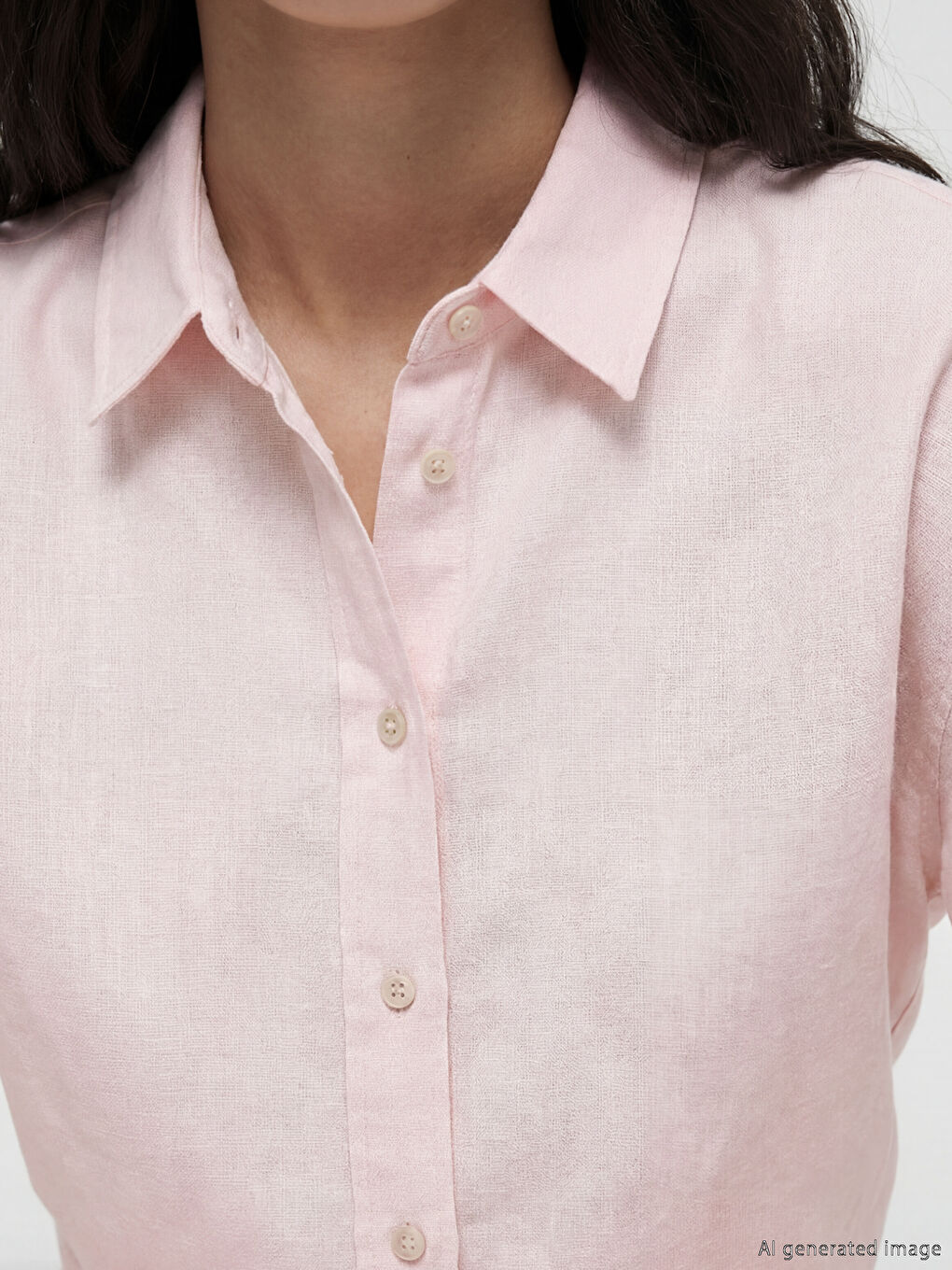 Pembe Oversize Keten Kadın Gömlek-3