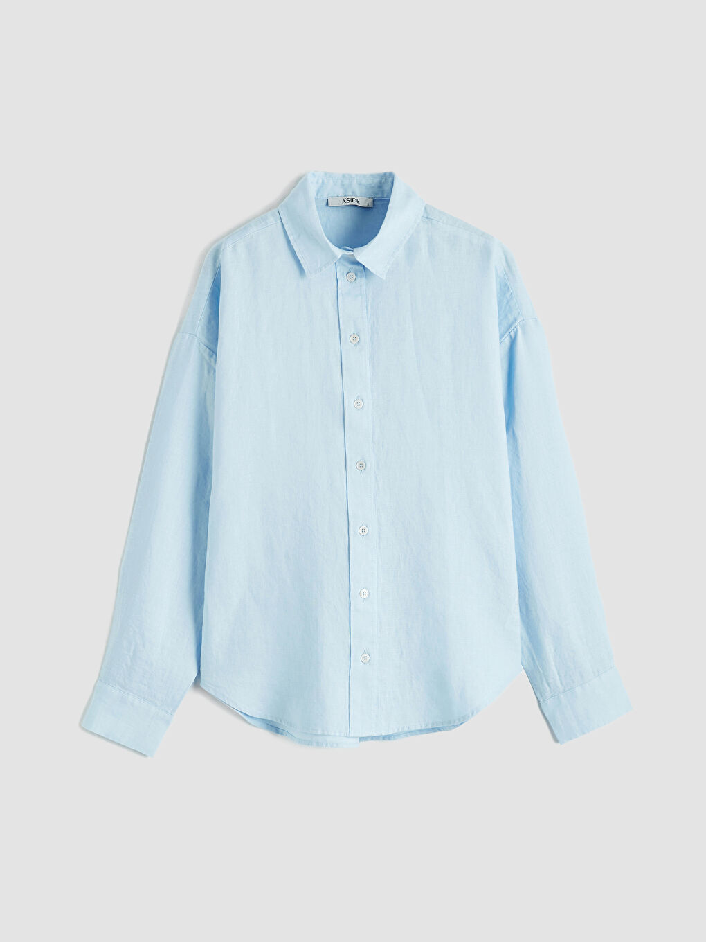 Mavi Oversize Kadın Keten Gömlek