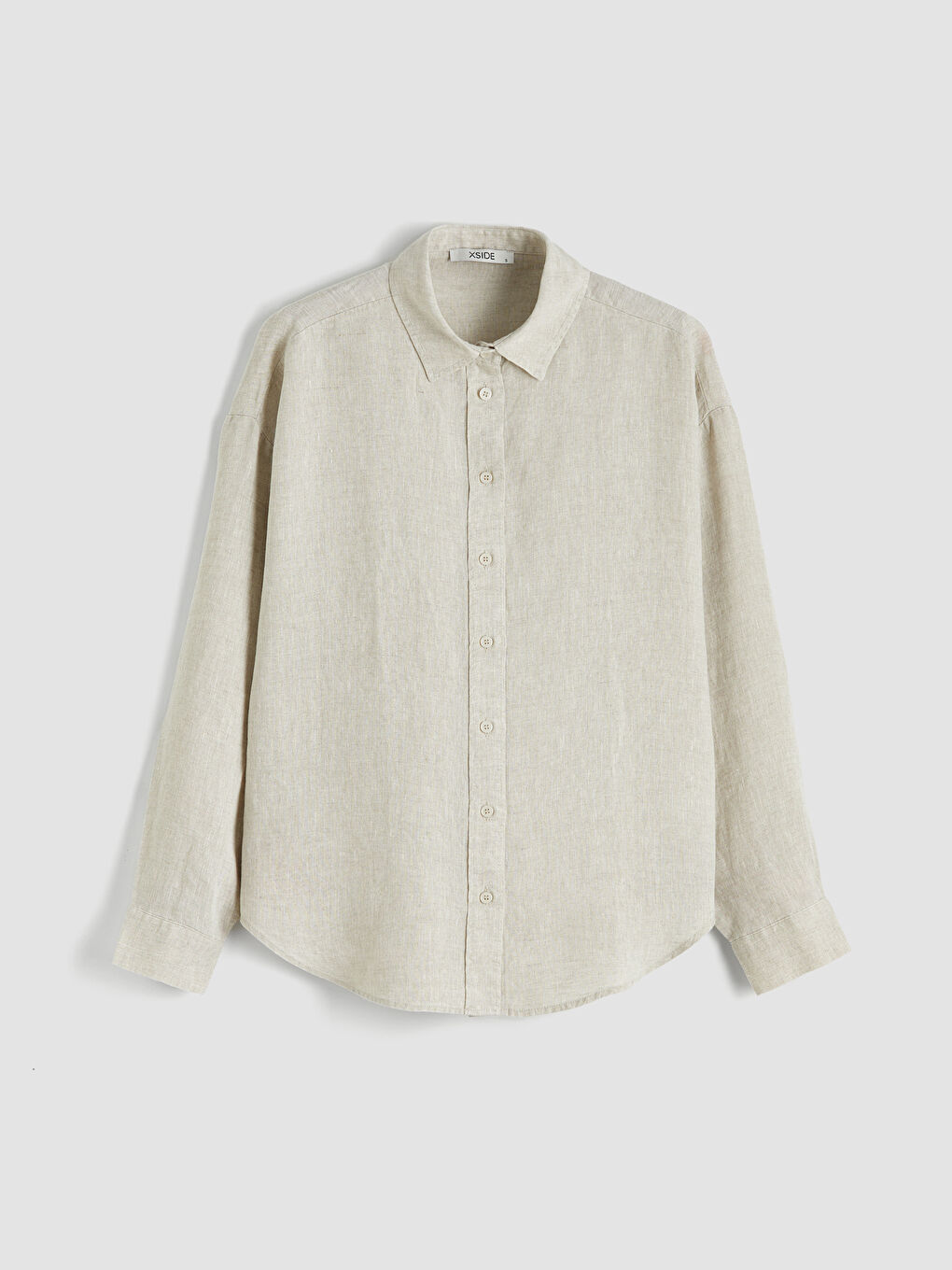 Bej Oversize Kadın Keten Gömlek-4