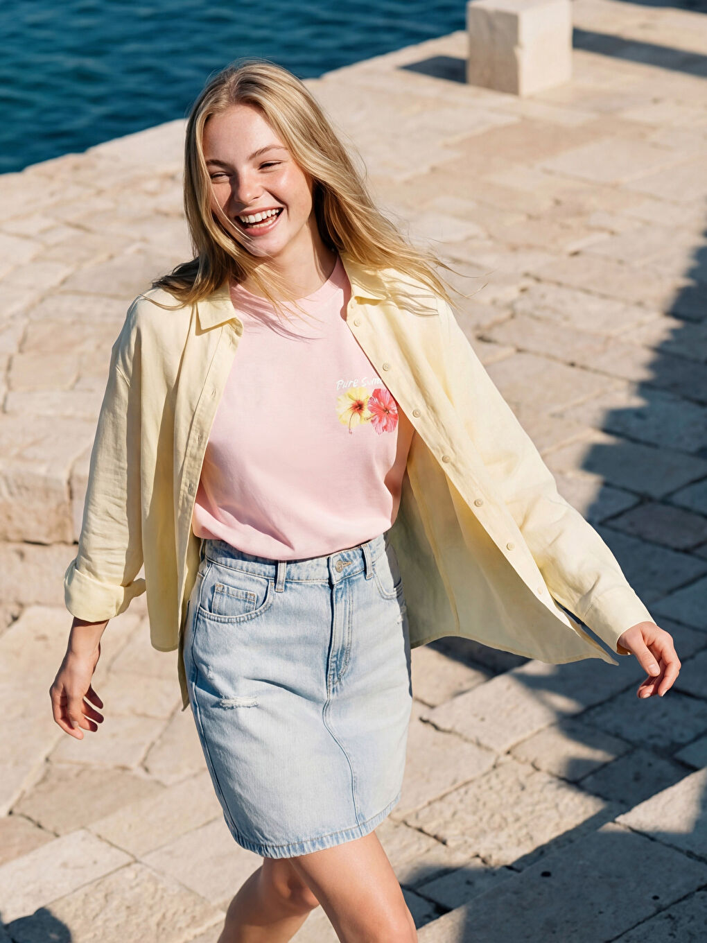 Sarı Oversize Kadın Keten Gömlek