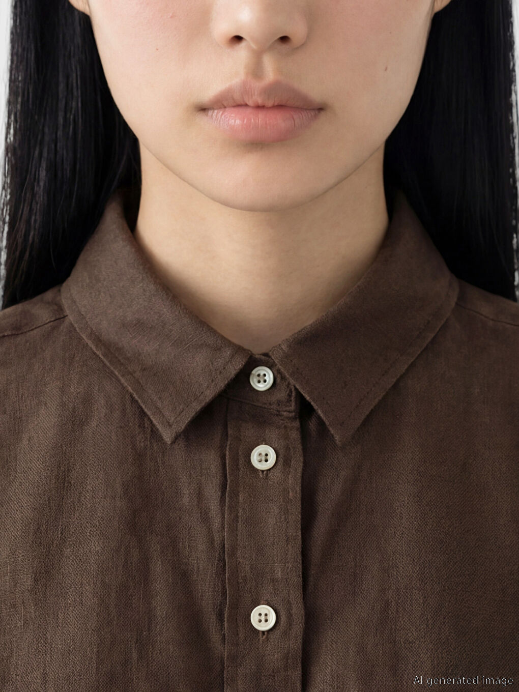 Kahverengi Oversize Kadın Keten Gömlek-2