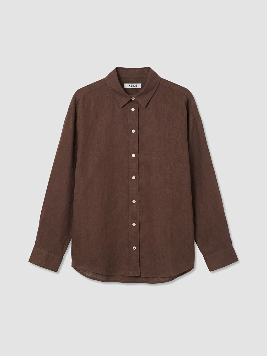 Kahverengi Oversize Kadın Keten Gömlek-4