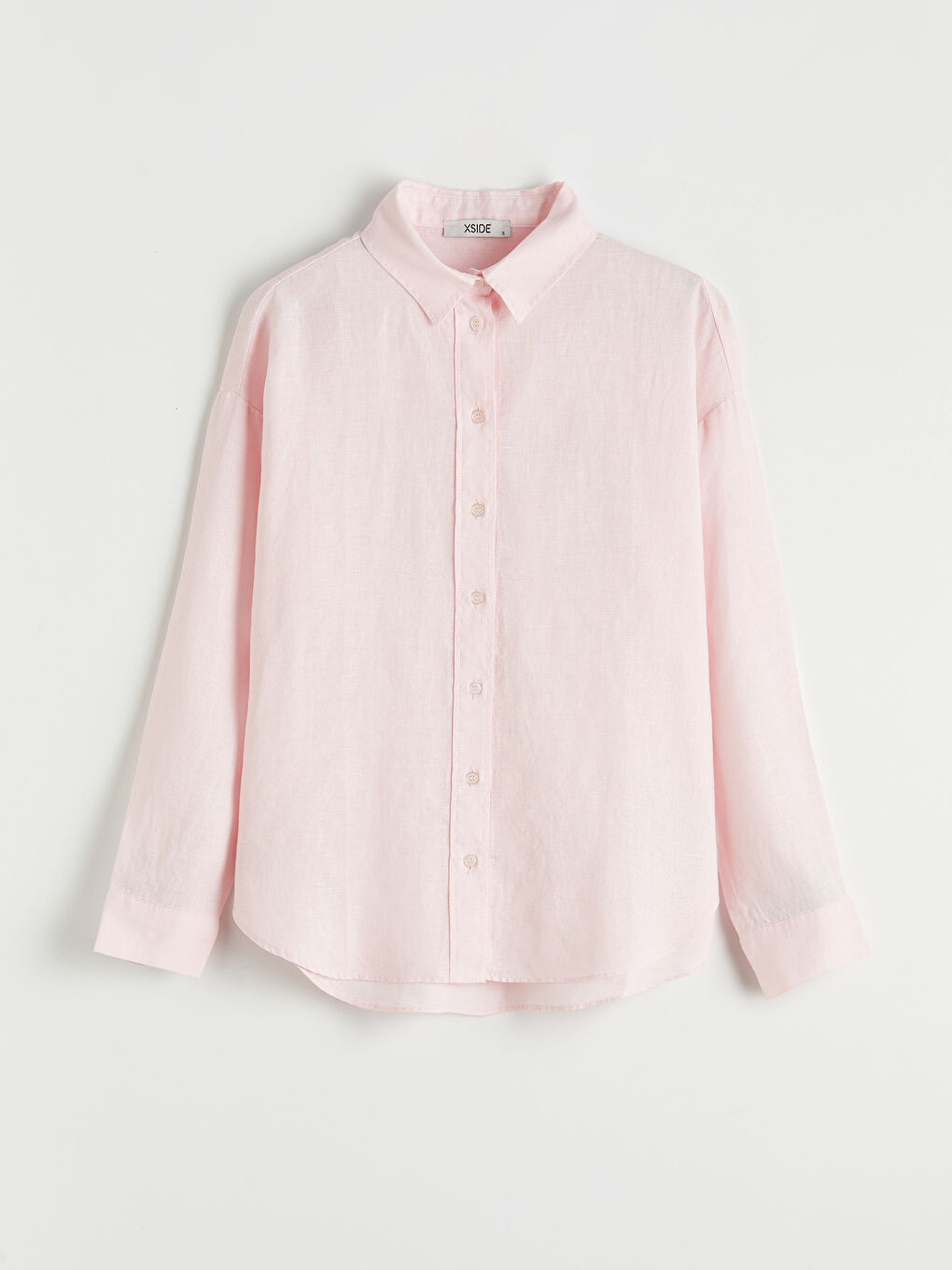 Pembe Oversize Keten Kadın Gömlek-5