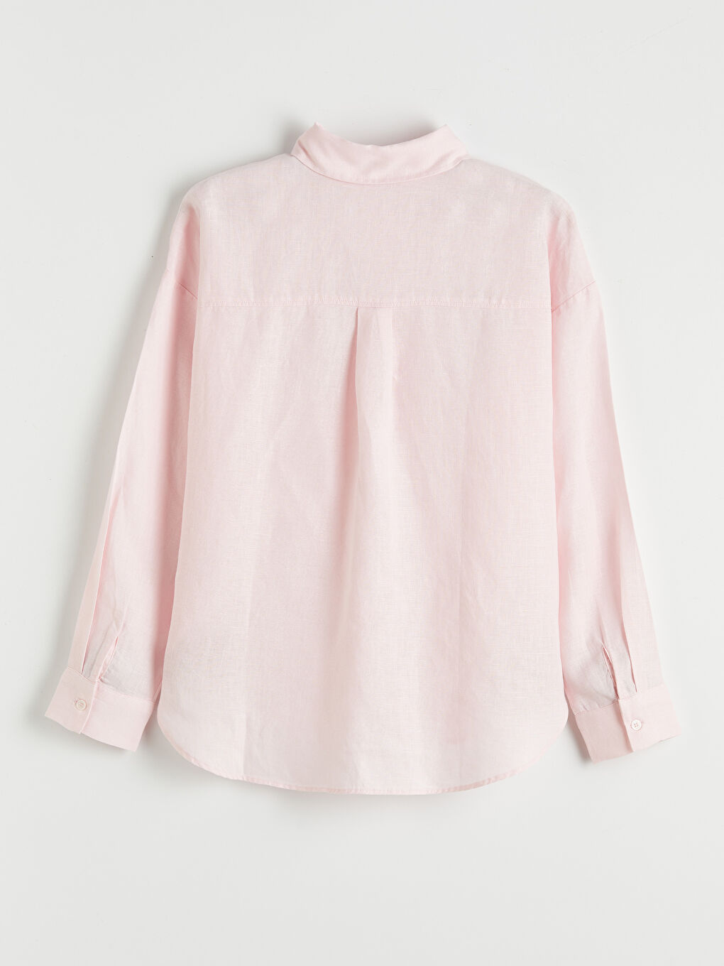 Pembe Oversize Keten Kadın Gömlek-6