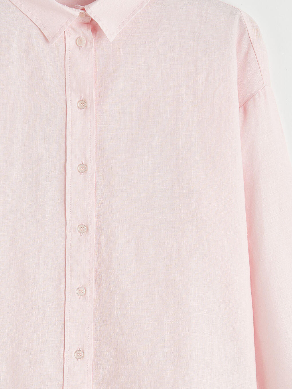 Pembe Oversize Keten Kadın Gömlek-7