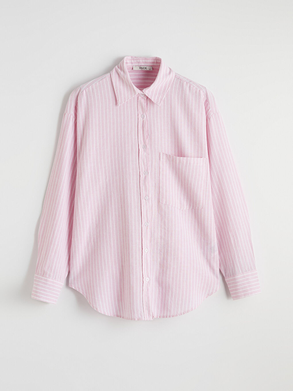 Pembe Çizgili Keten Karışımlı Kadın Gömlek	-4