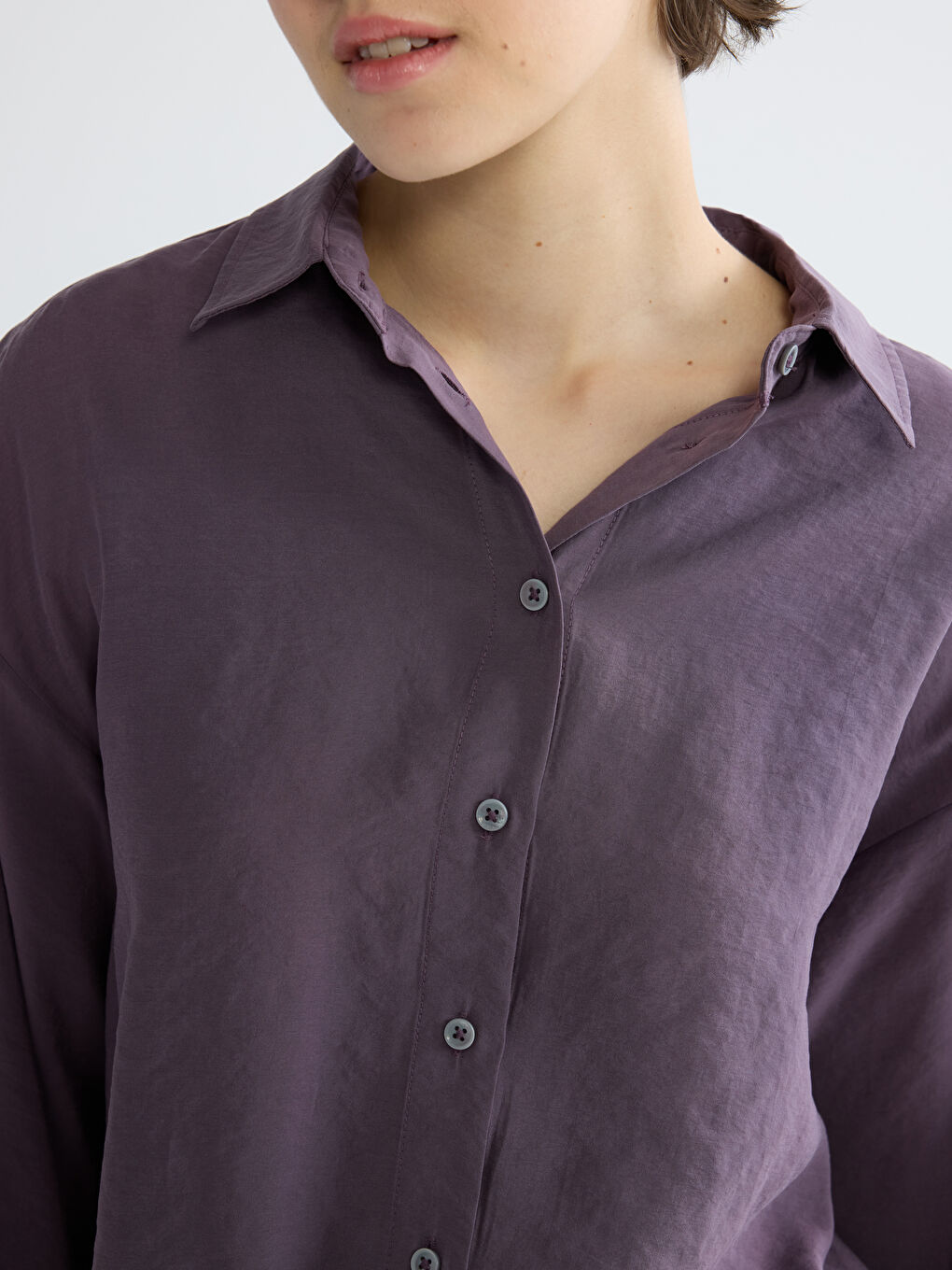 Mürdüm Oversize Modal Karışımlı Kadın Gömlek-2