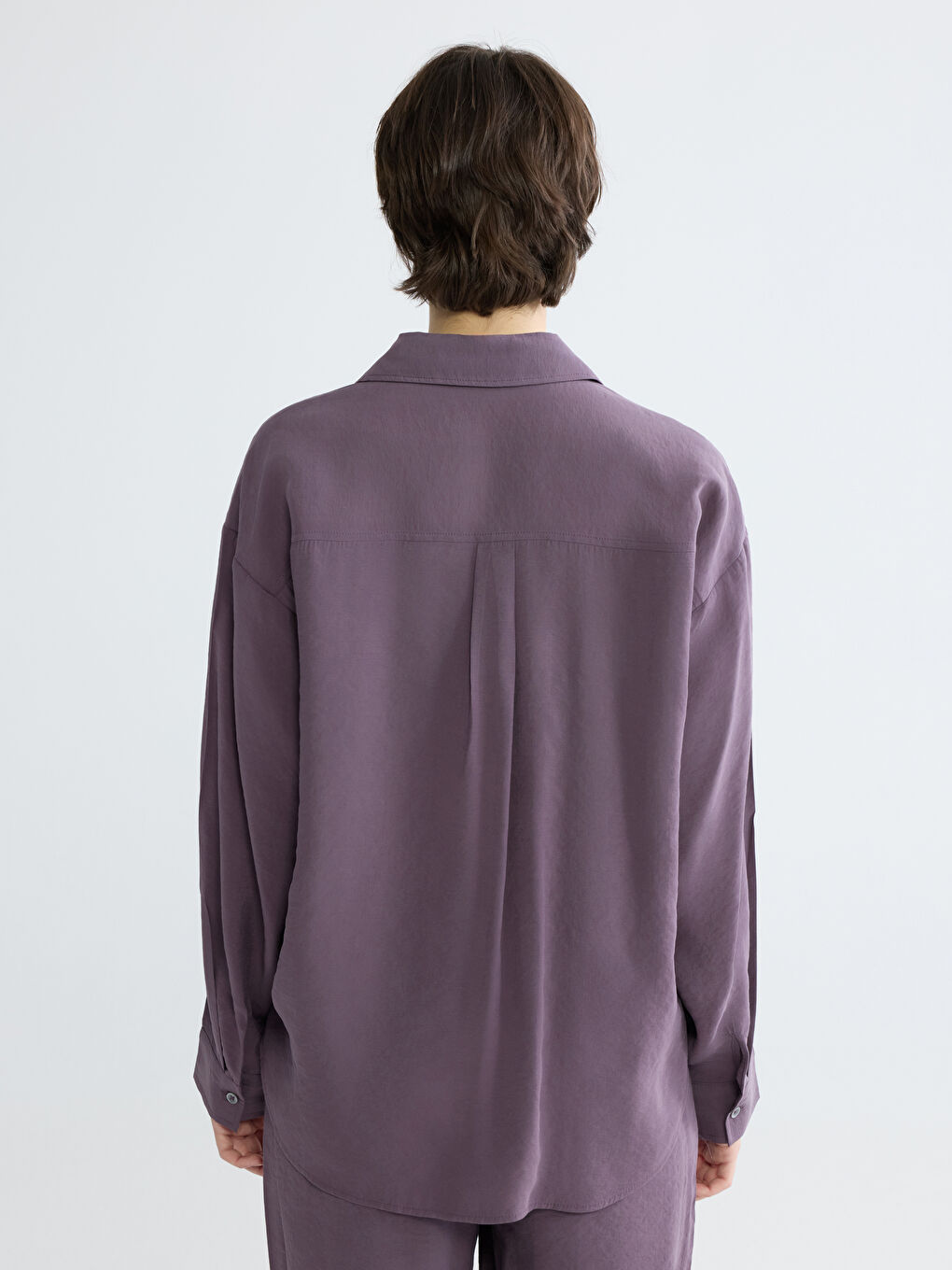 Mürdüm Oversize Modal Karışımlı Kadın Gömlek-3