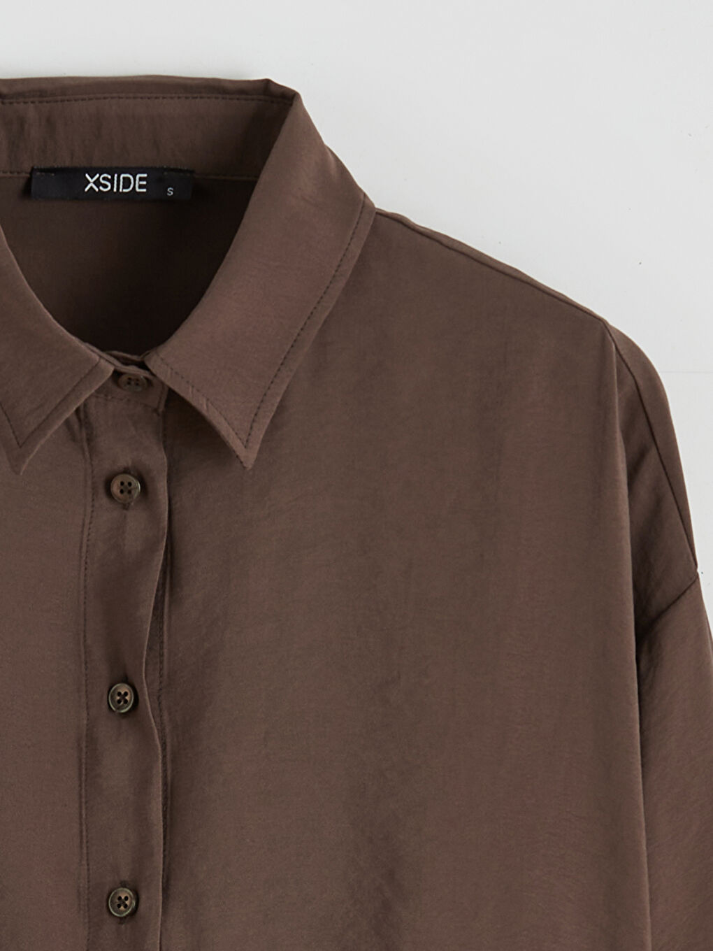 Kahverengi Oversize Modal Karışımlı Kadın Gömlek-5
