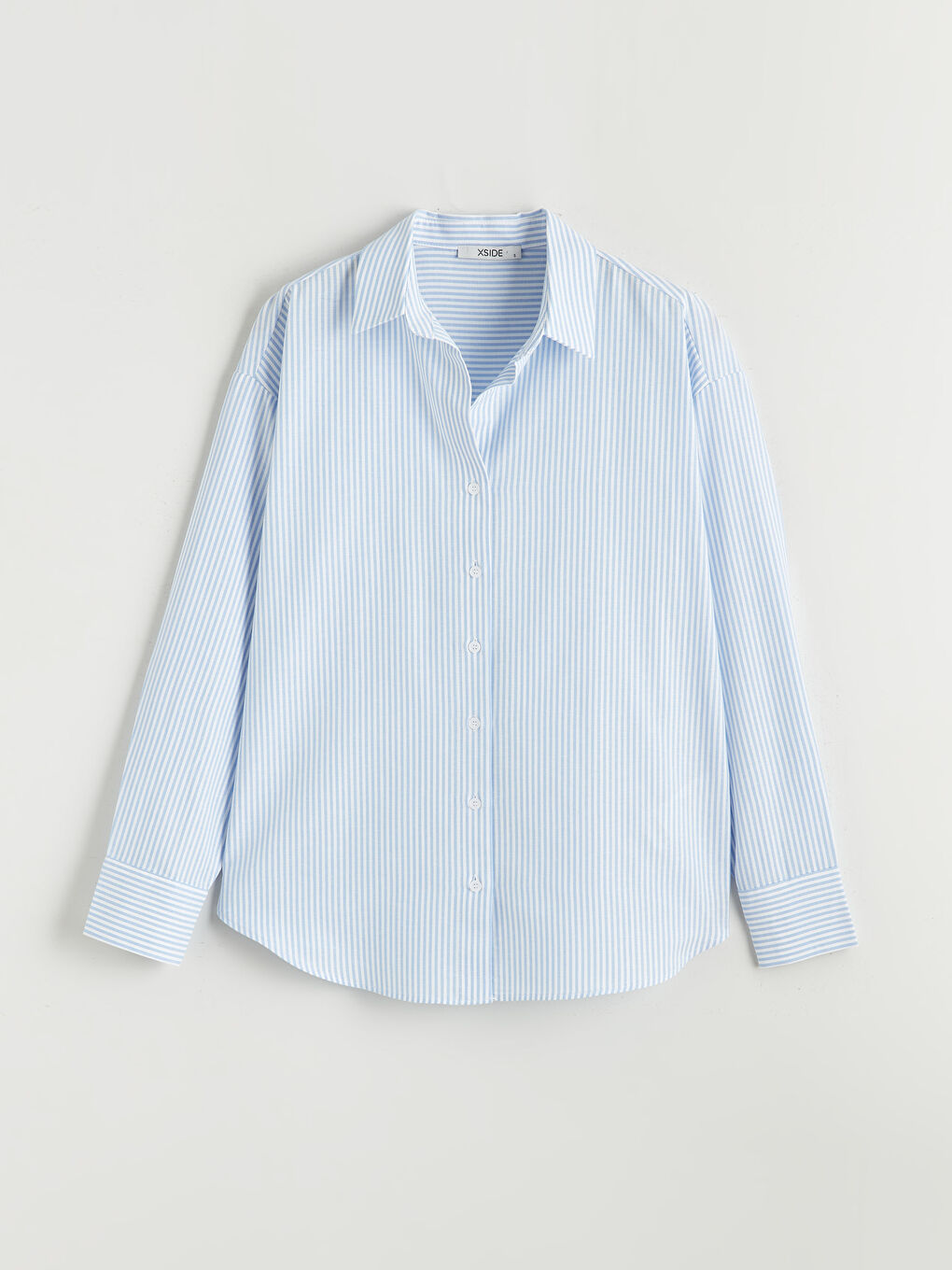 Mavi Çizgili Oversize Poplin Kadın Gömlek-4