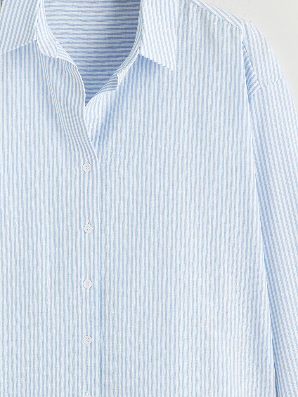 Mavi Çizgili Oversize Poplin Kadın Gömlek-5