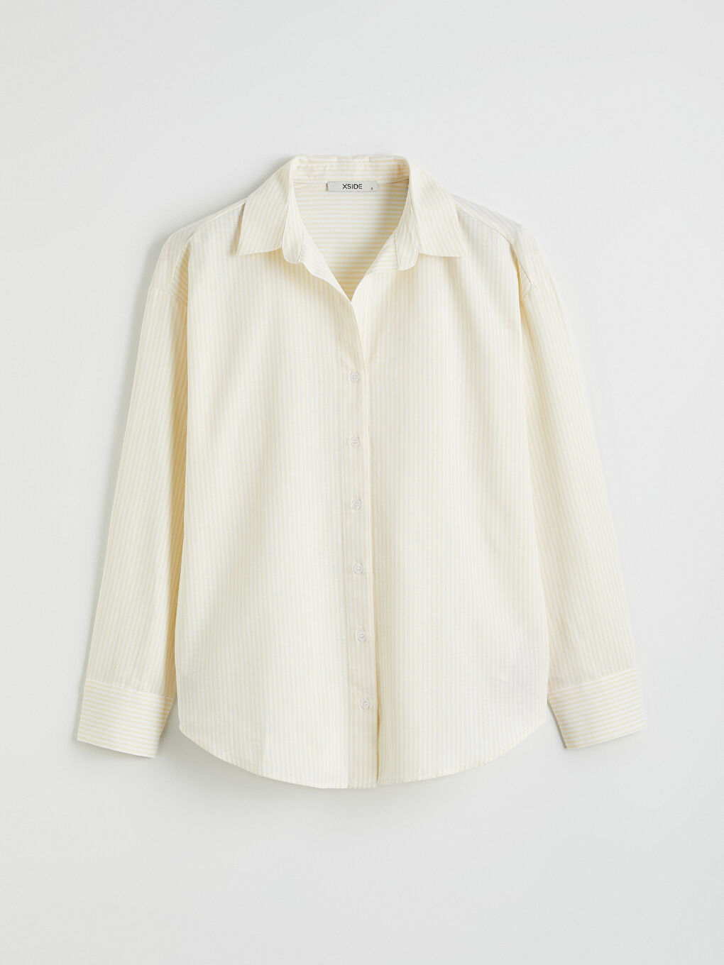 Sarı Çizgili Oversize Poplin Kadın Gömlek	-4