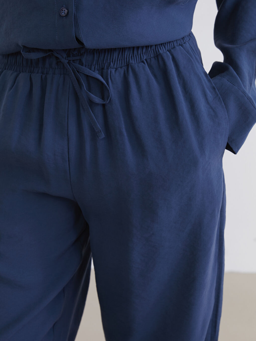 İndigo Belİ Lastikli Geniş Paça Kadın Pantolon	-2