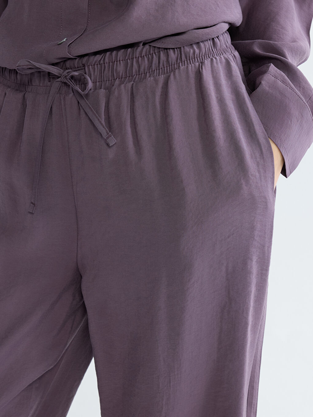 Mürdüm Belİ Lastikli Geniş Paça Kadın Pantolon	-2