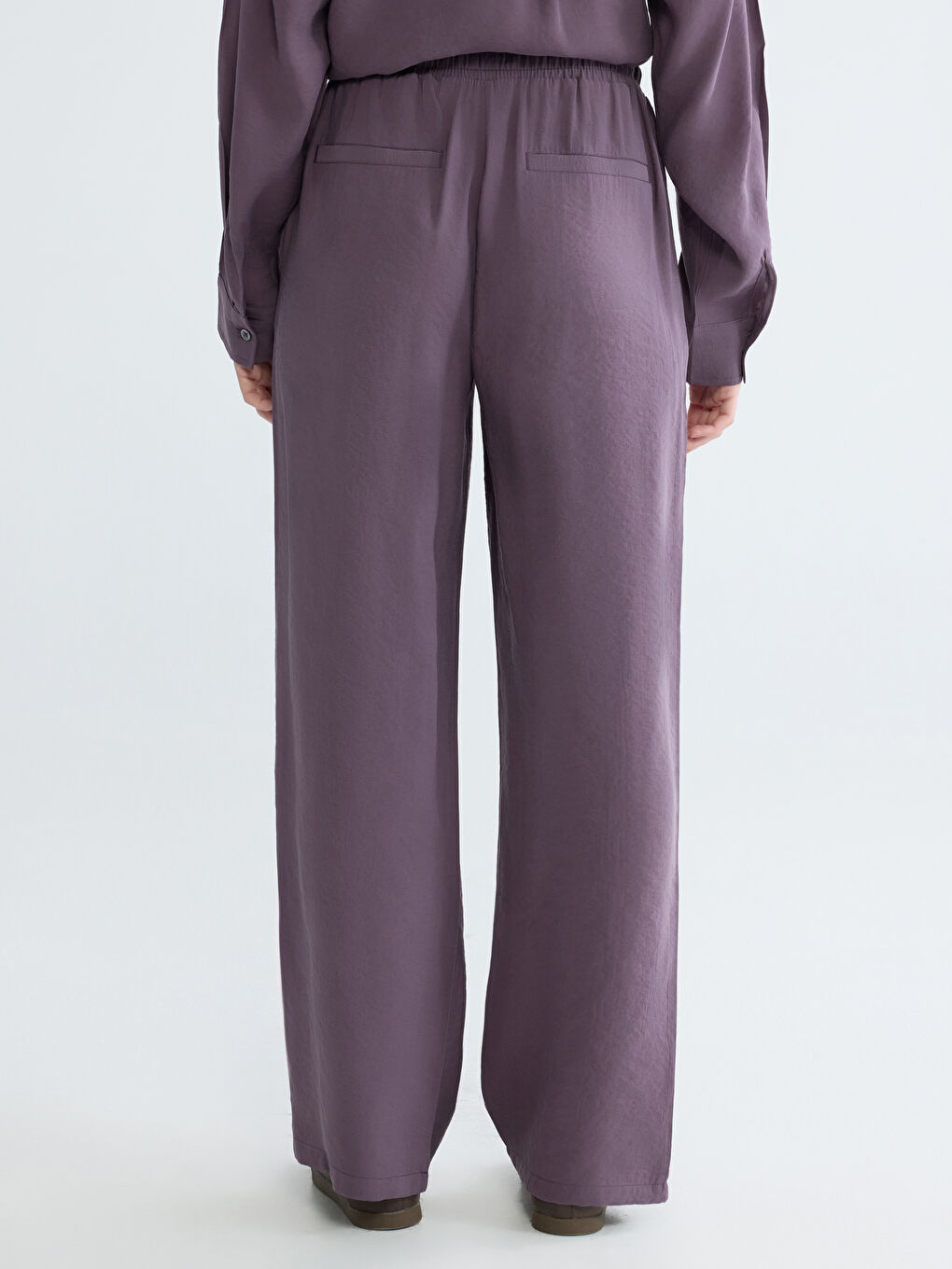 Mürdüm Belİ Lastikli Geniş Paça Kadın Pantolon	-3