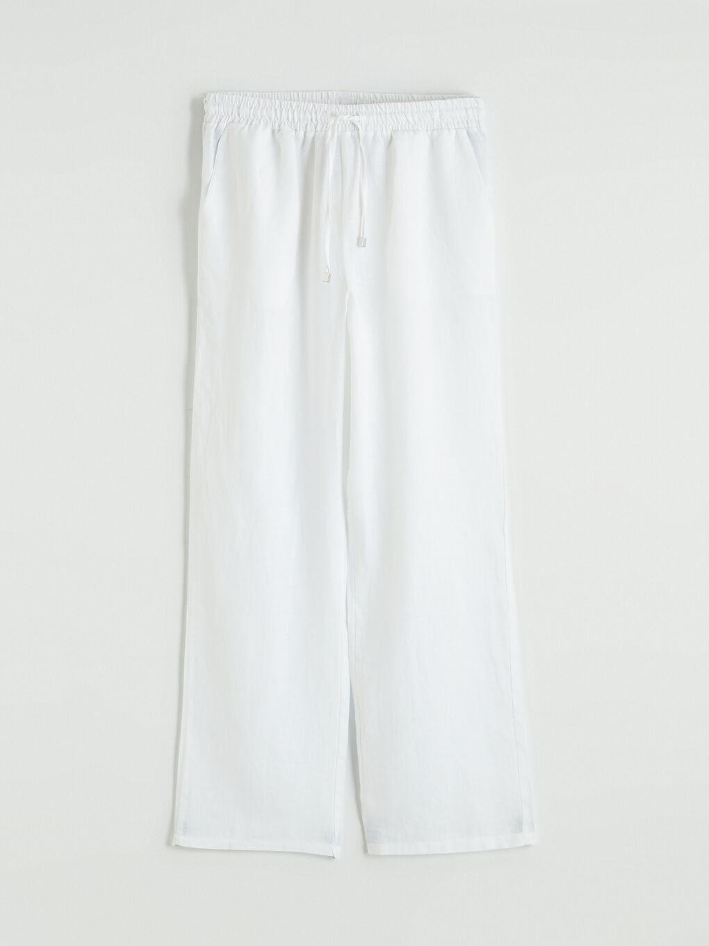 Beyaz Beli Lastikli Kadın Keten Pantolon