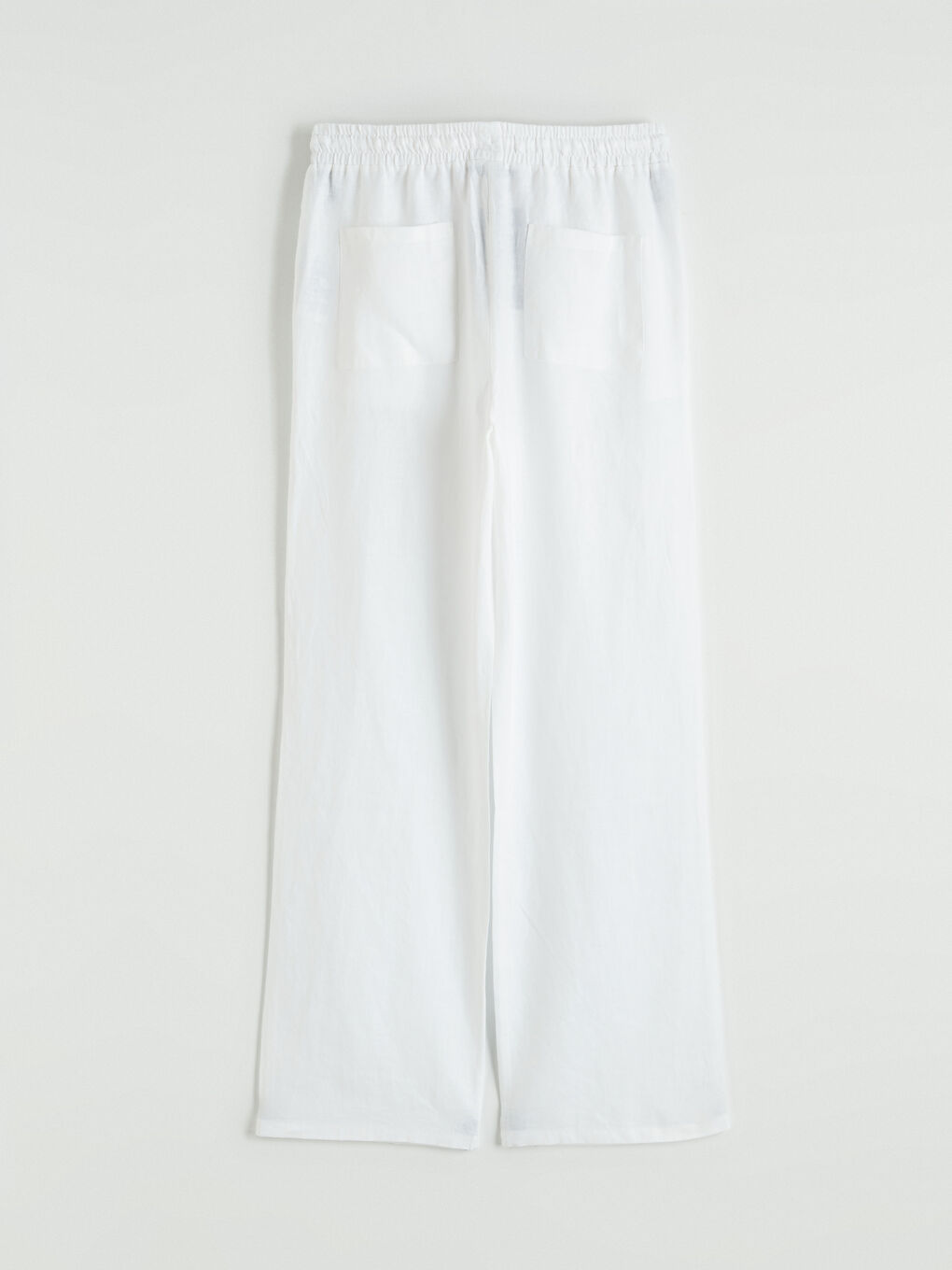 Beyaz Beli Lastikli Kadın Keten Pantolon-2