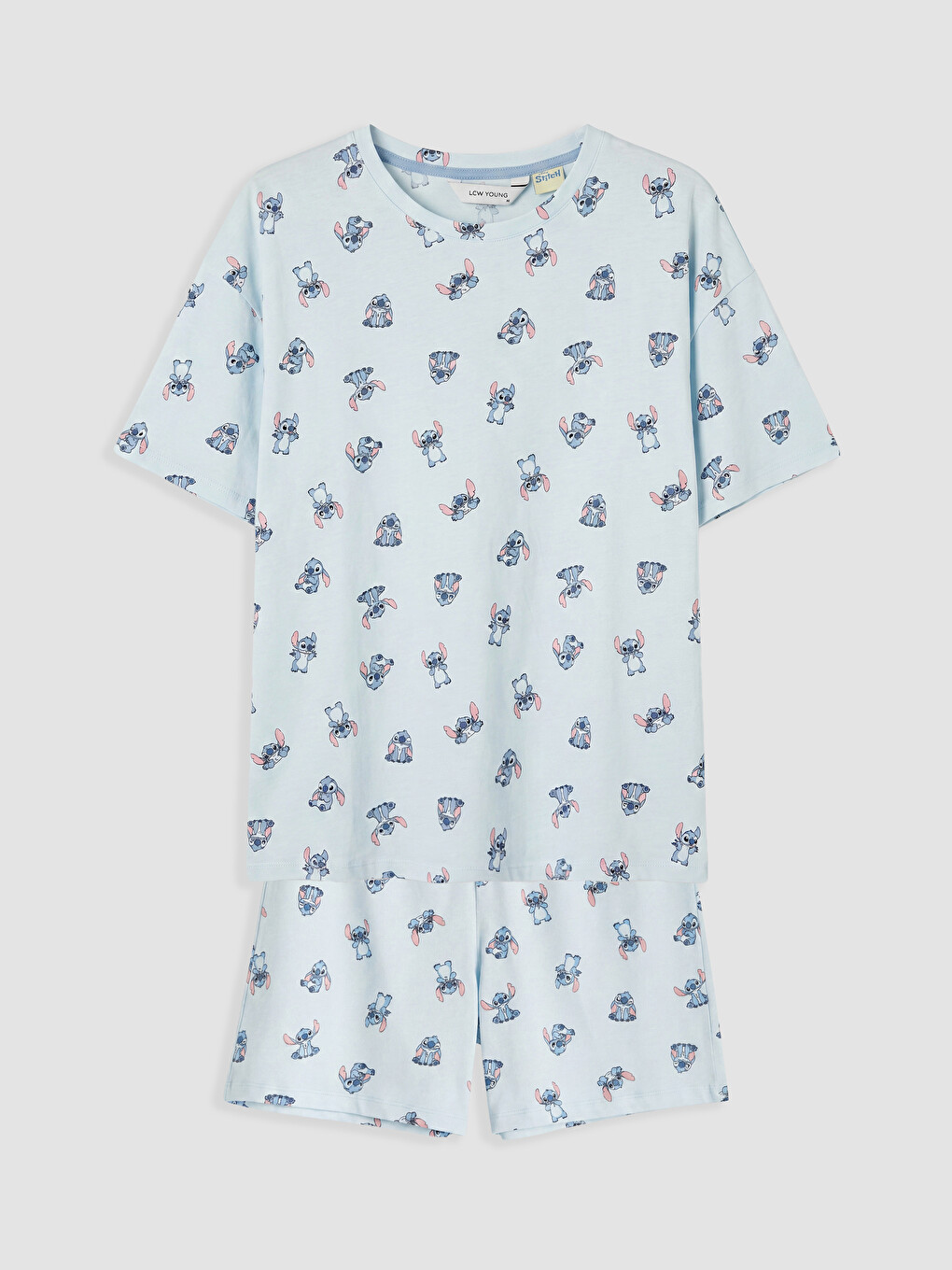 Mavi Stitch Baskılı Kadın Şortlu Pijama Takımı