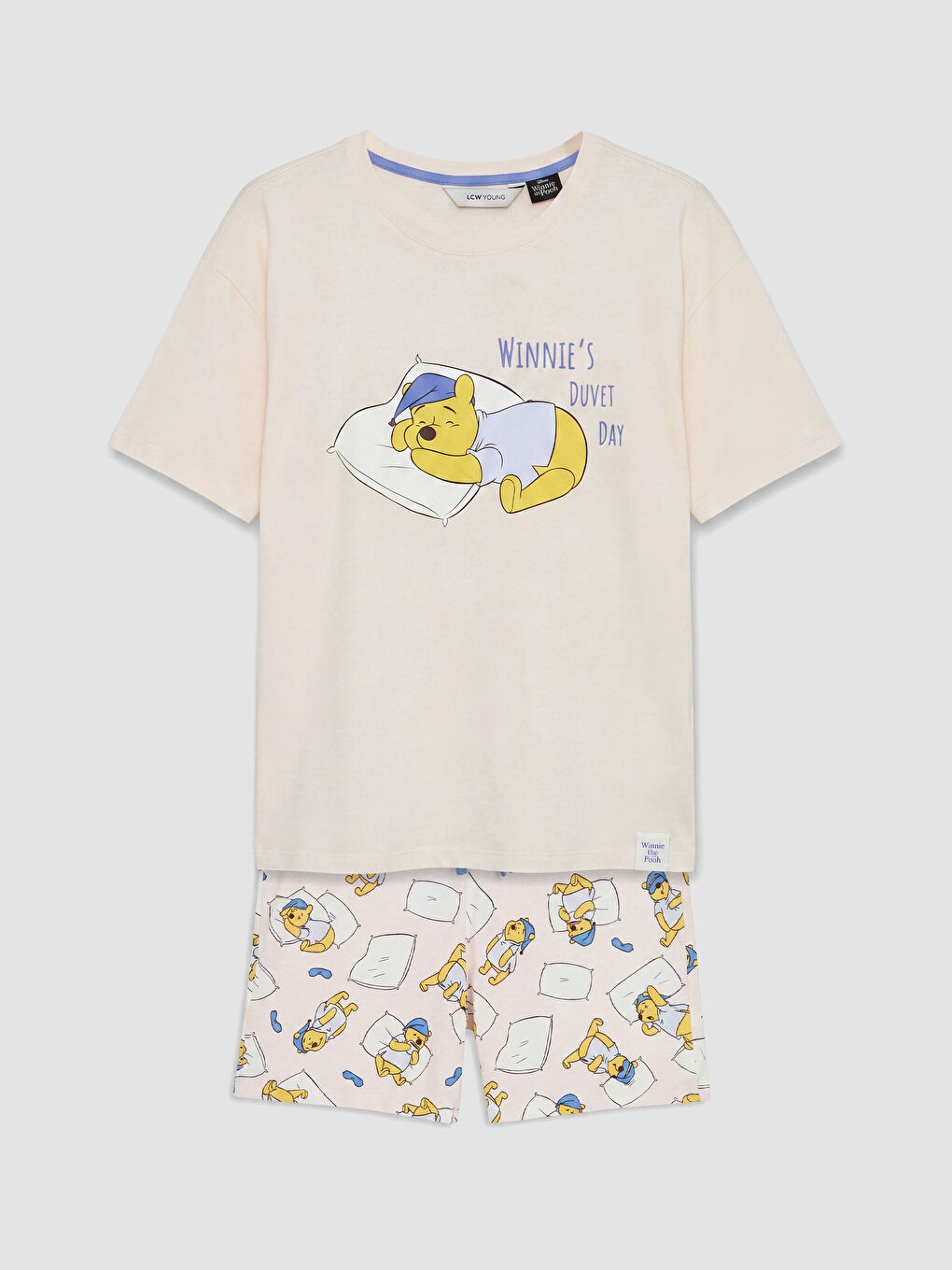 Pembe Winnie the Pooh Baskılı Kadın Şortlu Pijama Takımı-4